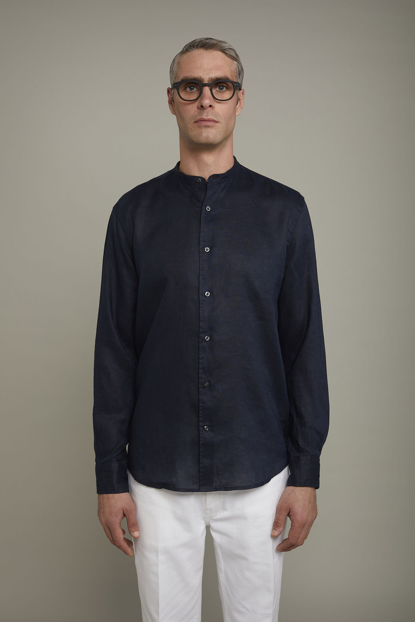 Men’s casual shirt with Korean collar 100% linen comfort fit