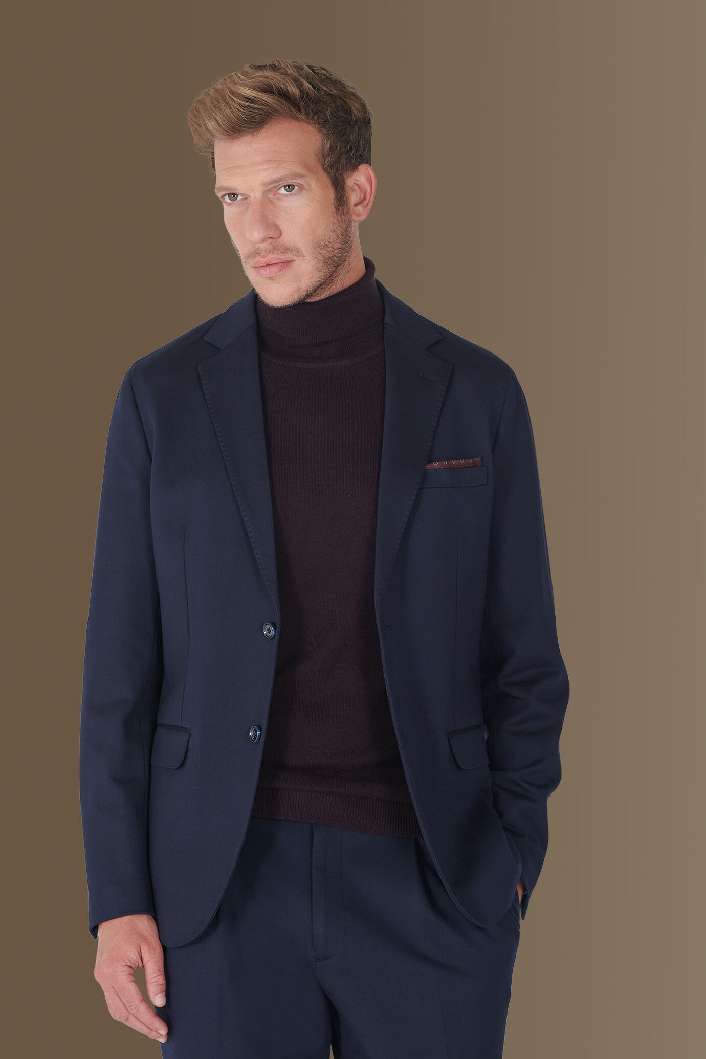 Single-breasted jersey suit with trousers with single pinces image number 1