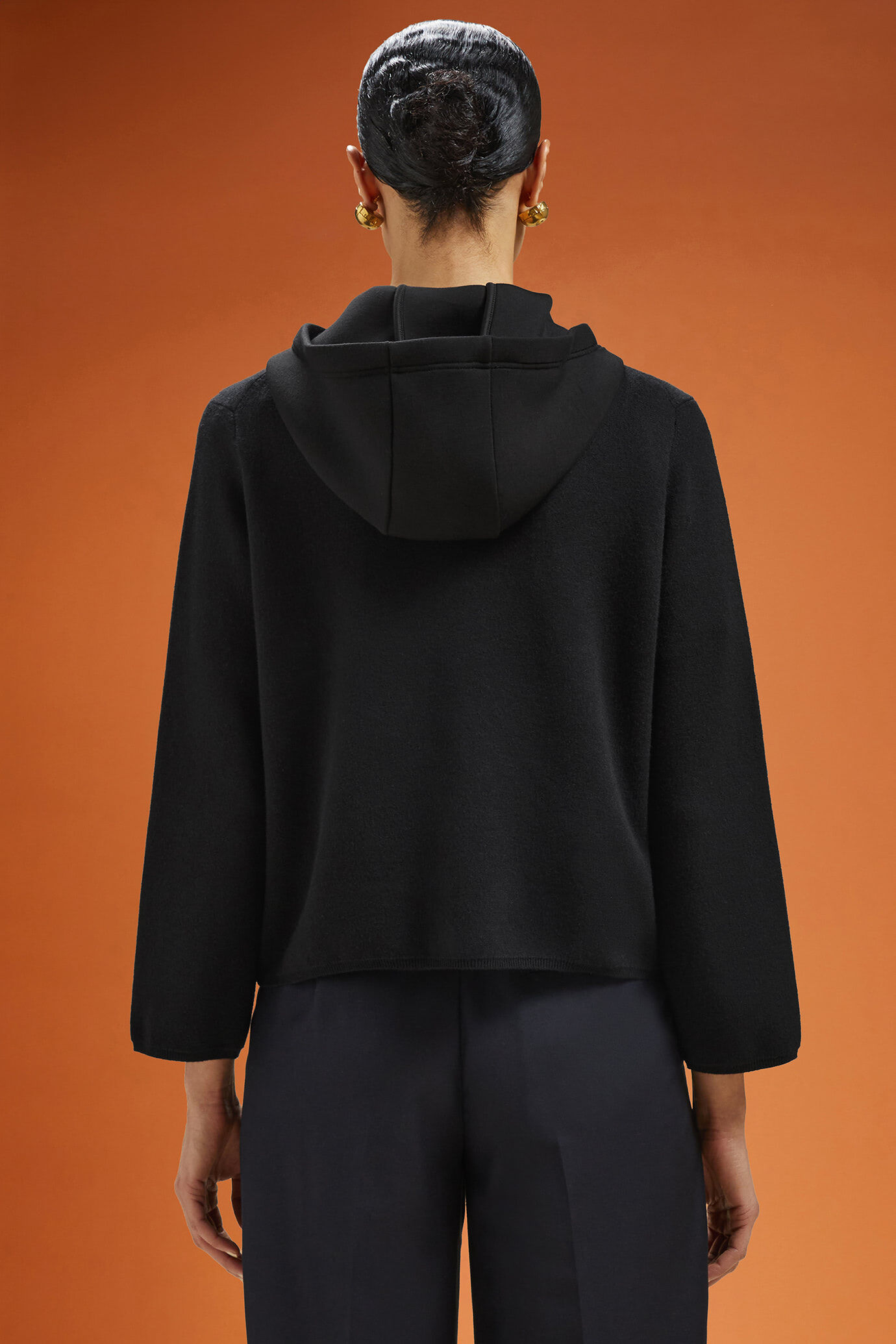 Women's regular fit plain neoprene hoodie with an embroidered logo image number 1