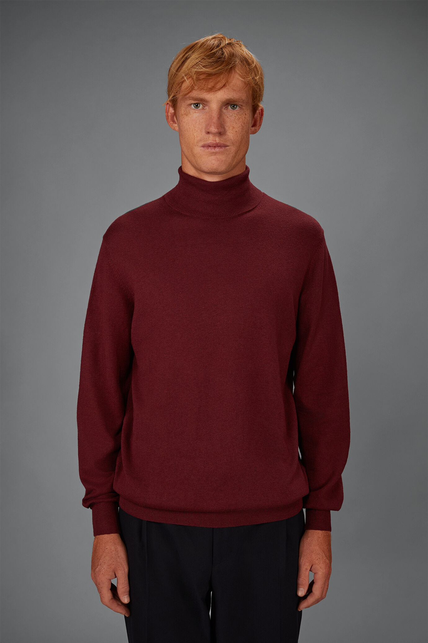 Men's regular fit high neck jumper in wool and cotton image number 1