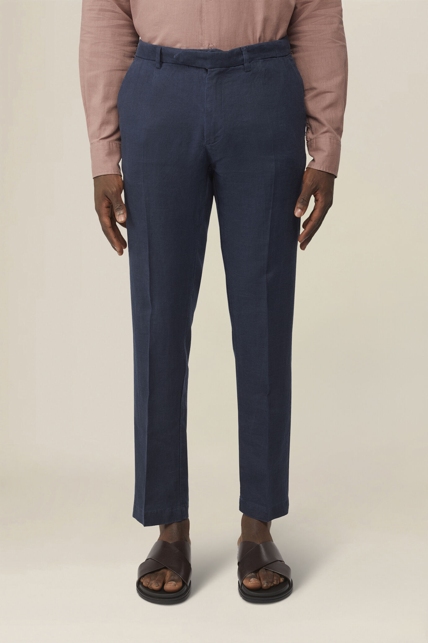 Herrenhose mit 100% Leinen zwei kleinen B&uuml;gelfalten und verdeckter Knopfleiste image number 1