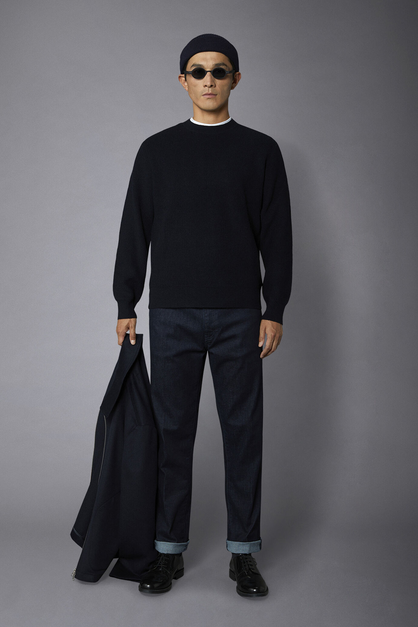 Maglia uomo girocollo con lavorazione a costa inglese regular fit image number 0