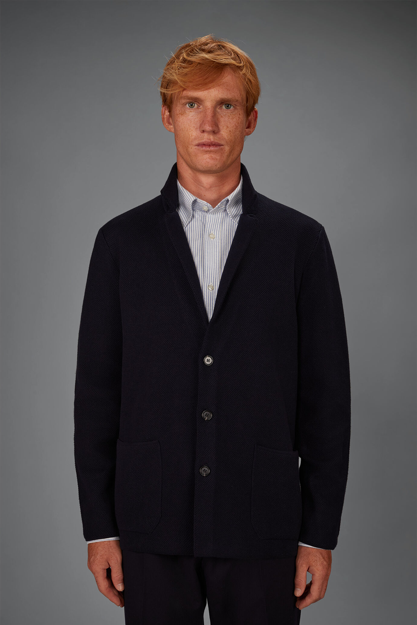 Herren-Strickjacke mit Wabenmuster aus 100% Baumwolle regul&auml;re Passform image number 1