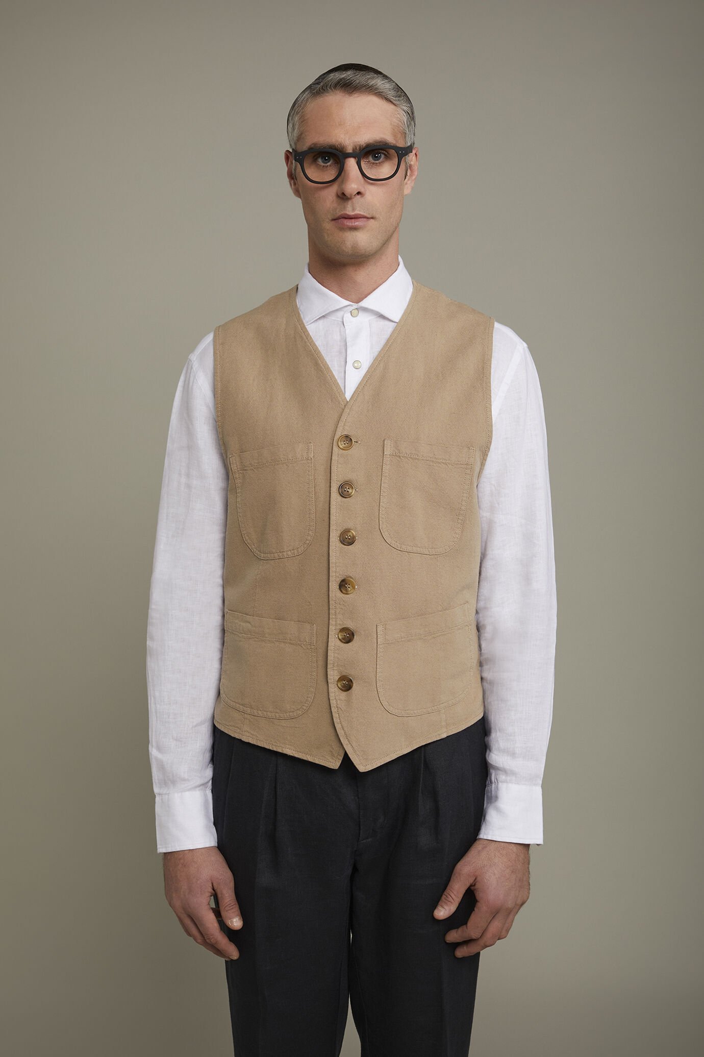 Gilet sportivo uomo in lino e cotone con tasche a toppa regular fit image number 2