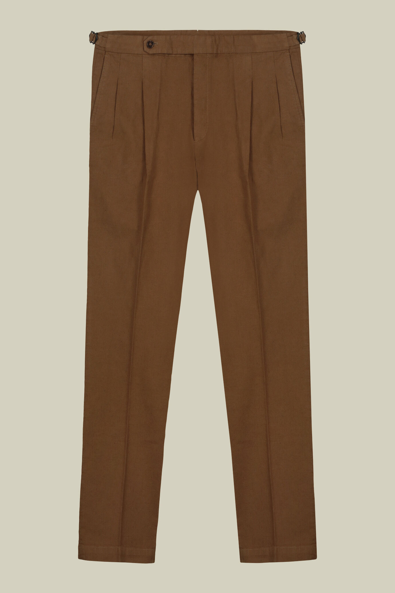 Men's trousers with double pleats and side buckles cotton-linen blend