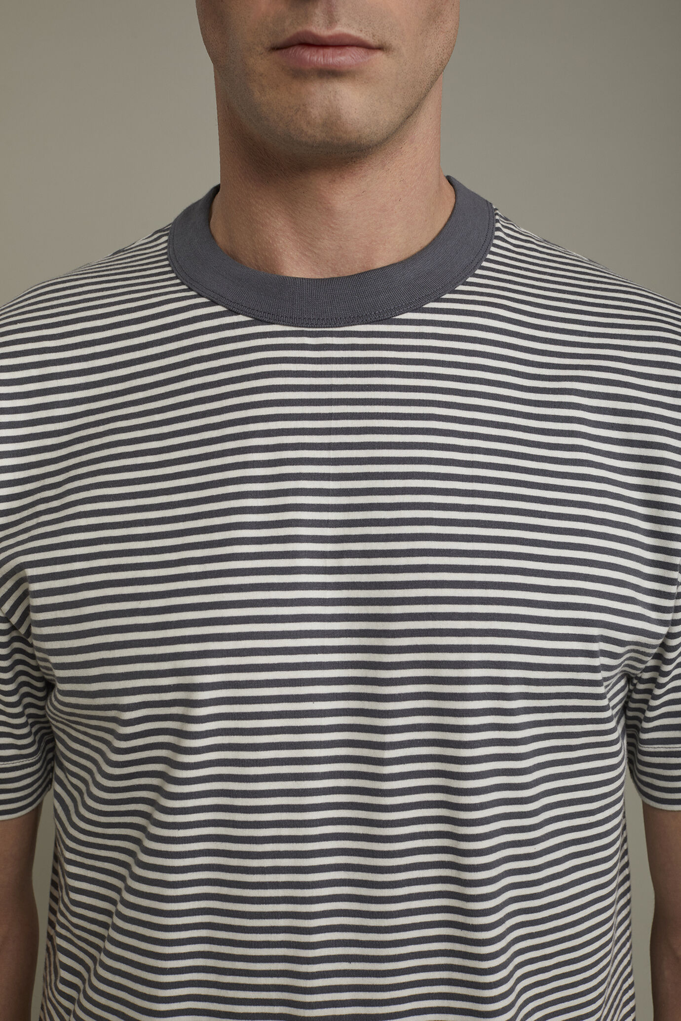 Men’s 100% cotton round neck t-shirt with stripes regular fit image number 3