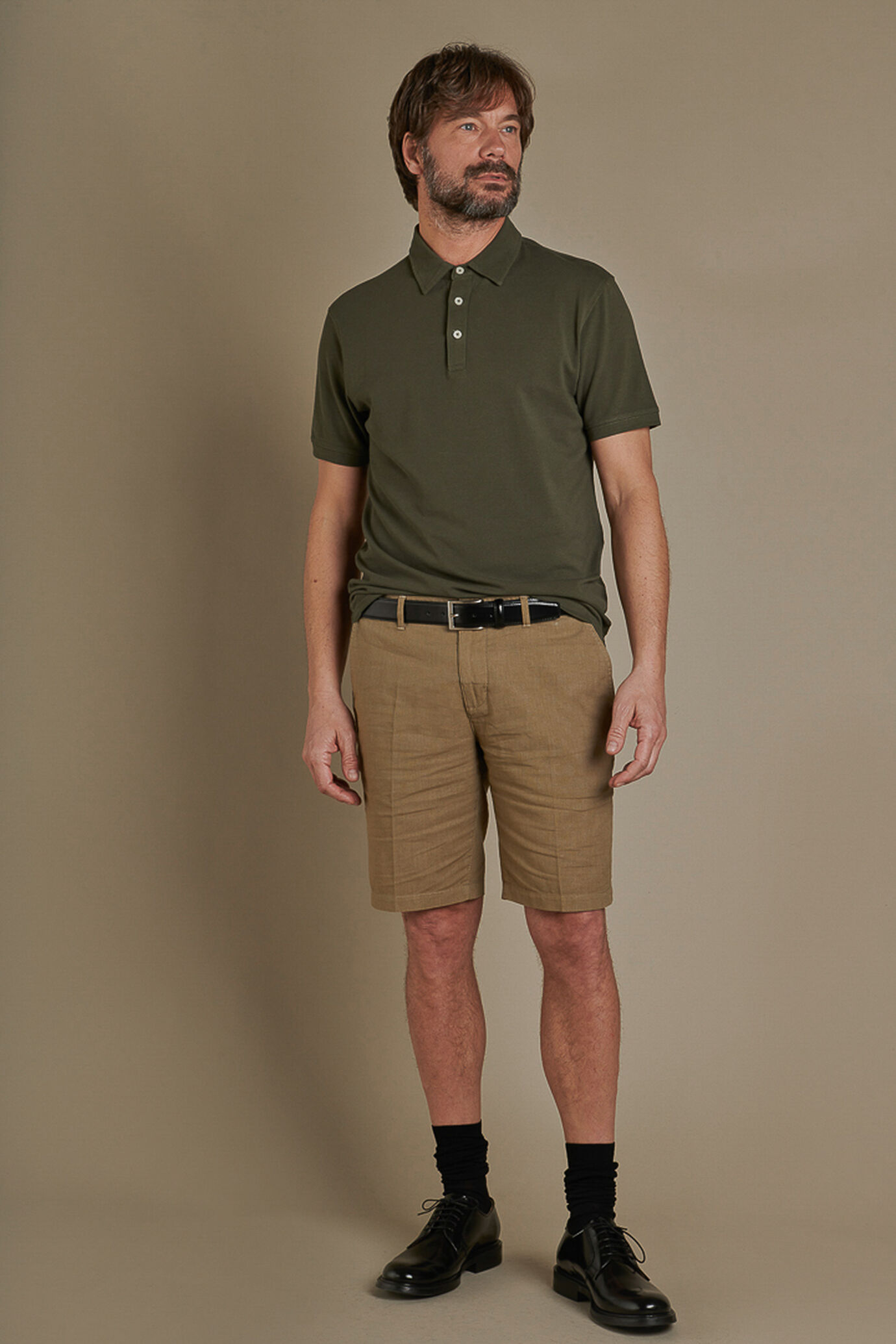 Bermuda chino con doppia pinces misto lino e cotone image number 0