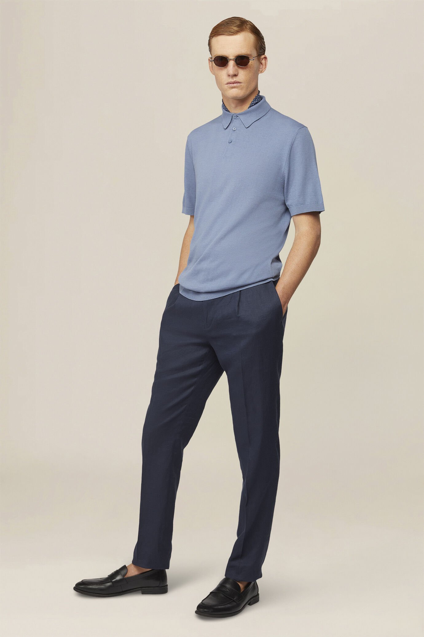 Men's regular fit 100% cotton knitted polo shirt image number 1