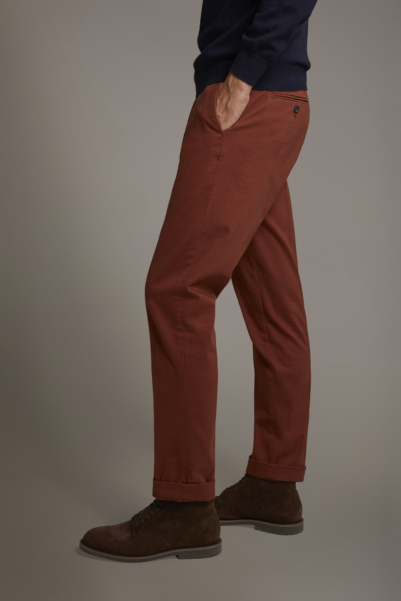 Men's classic regular fit chino pants stretch twill fabric image number 3