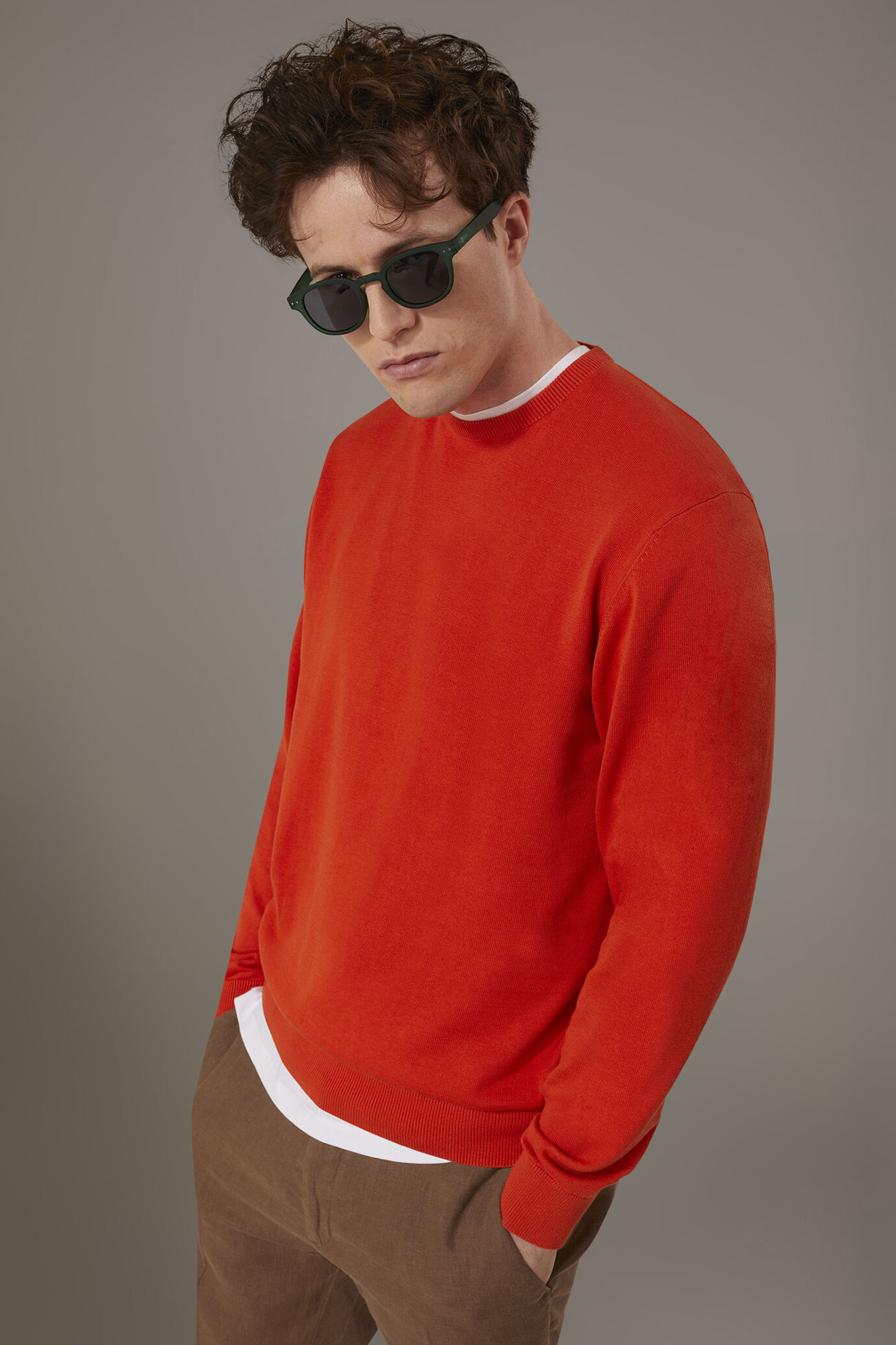 Round neck sweater 100% cotton image number 0