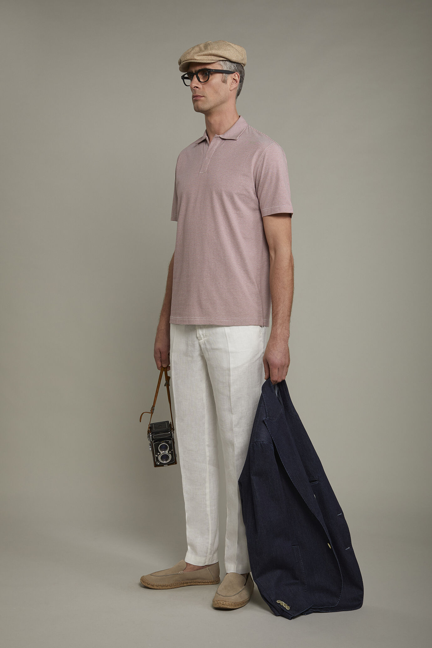 Polo homme &agrave; manches courtes et col derby sans boutons, tissu 100&nbsp;% coton &agrave; fines rayures coupe r&eacute;guli&egrave;re image number 1