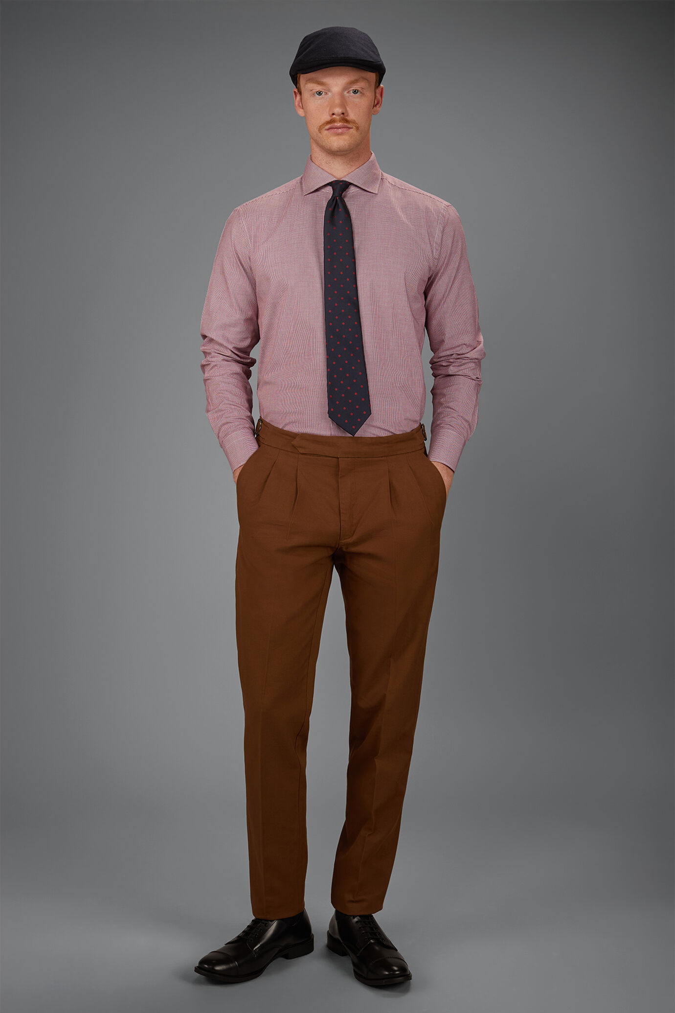 Camicia uomo in 100% cotone in tinto filo piede de poule image number 0
