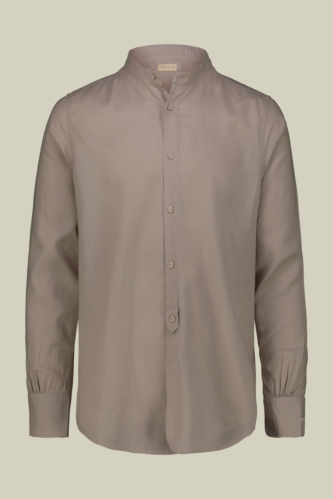 Casual men's shirt with mandarin collar and half button fastening, washed linen and cotton fabric image number 4