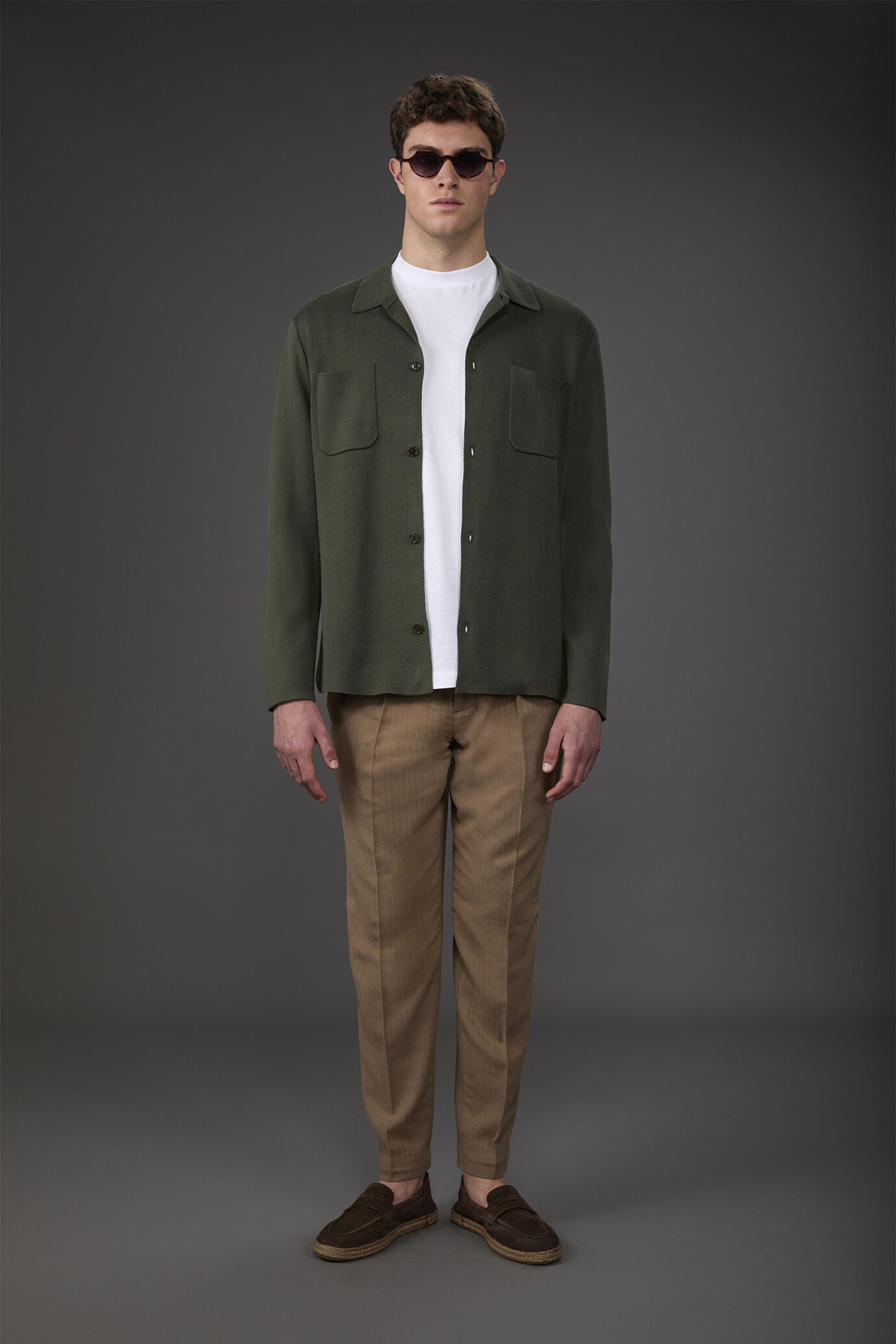 Men's shirt jacket with patch pockets, 100% cotton milano rib knit
