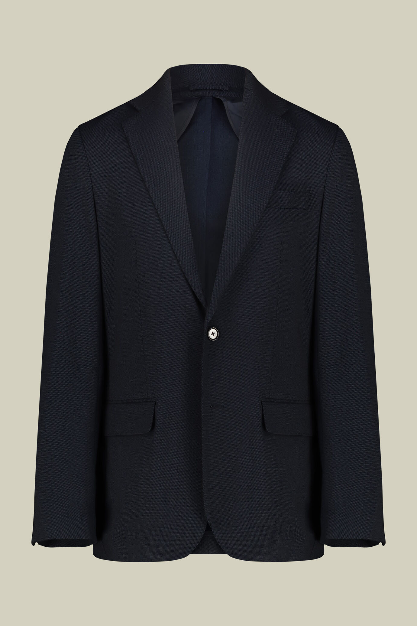 Abito uomo monopetto con tessuto jersey e disegno occhio di pernice regular fit