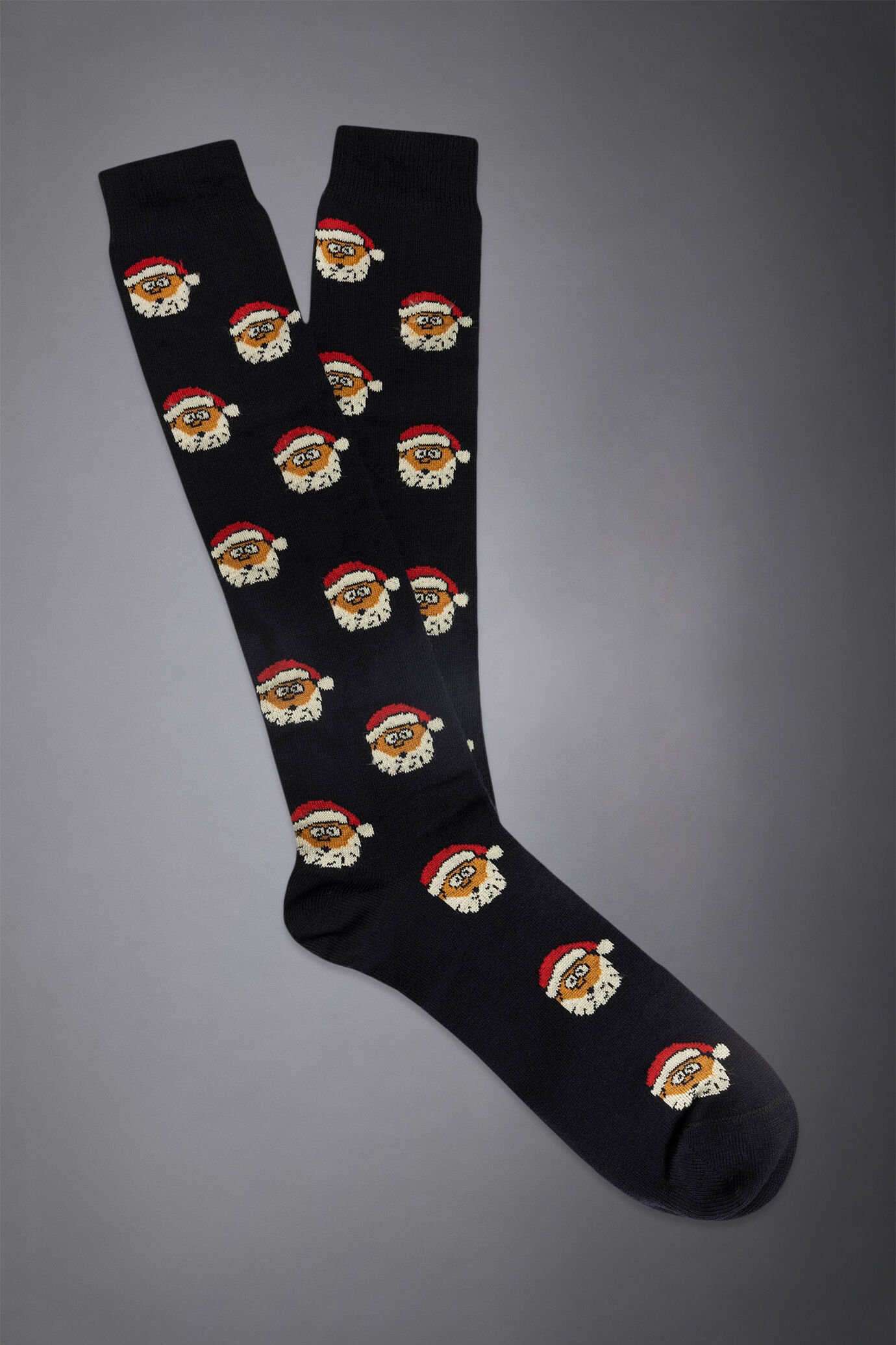 Men's knitted long socks with Santa Claus pattern made in Italy