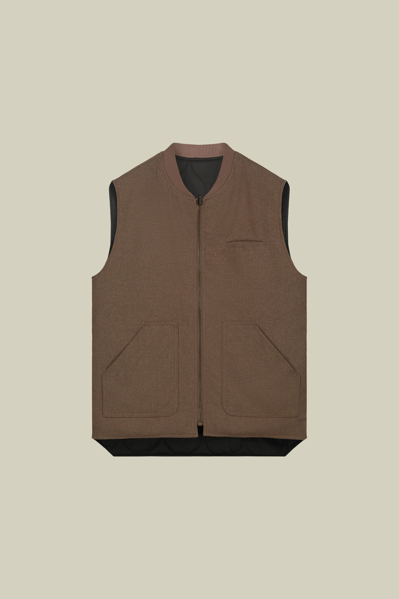 Veste sans manches double face pour homme en laine bouillie et nylon l&eacute;g&egrave;rement rembourr&eacute;e image number 4