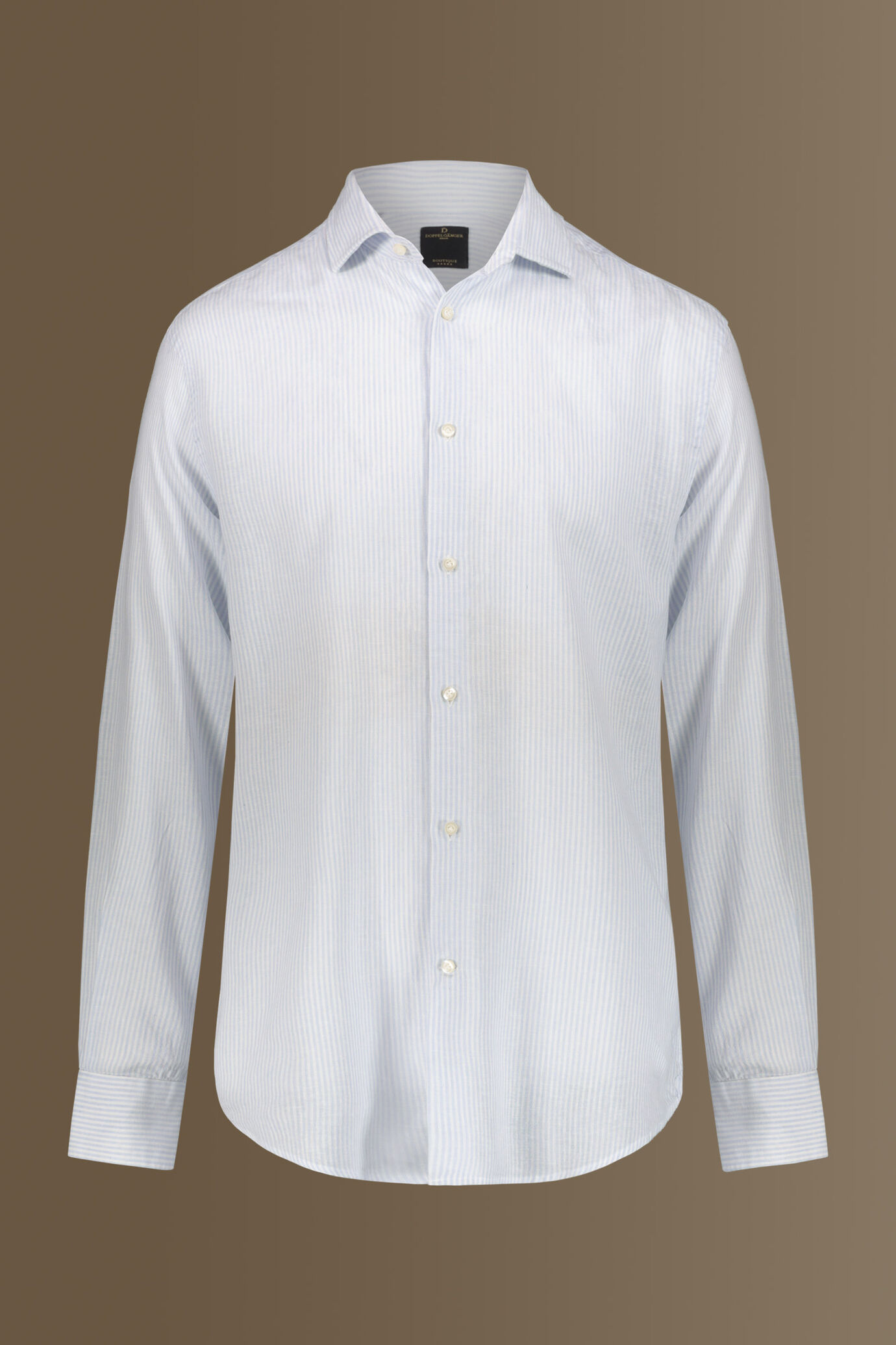 Camicia casual uomo collo francese misto lino a righe image number 3