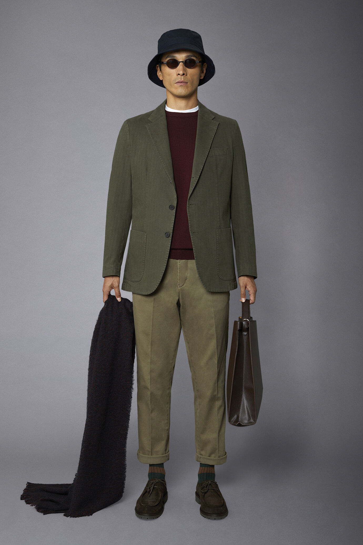 Giacca uomo monopetto con tasche a toppe fantasia spina di pesce regular fit image number 0