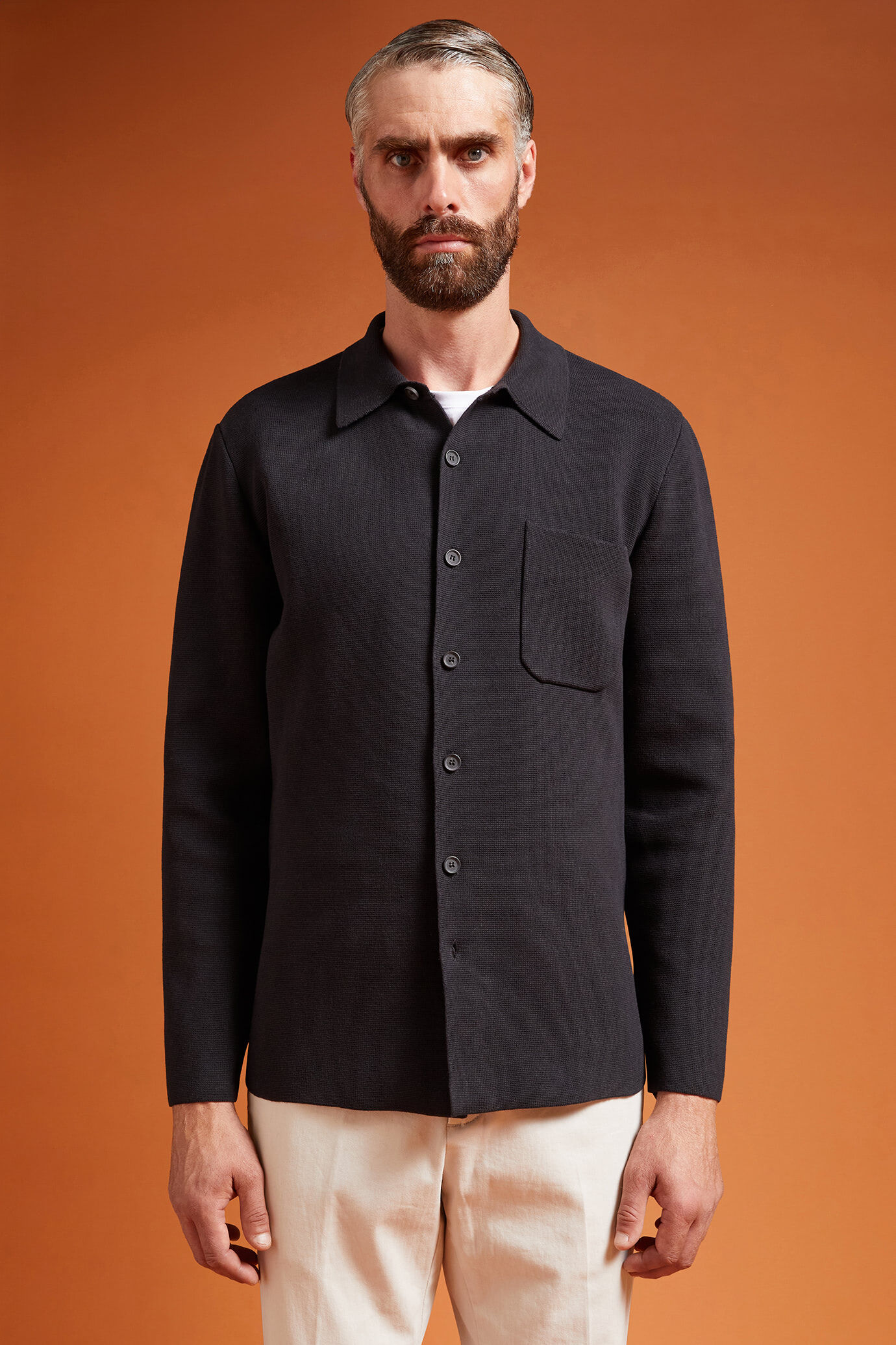 Shacket uomo in jersey 100% cotone Punto Milano regular fit image number 0