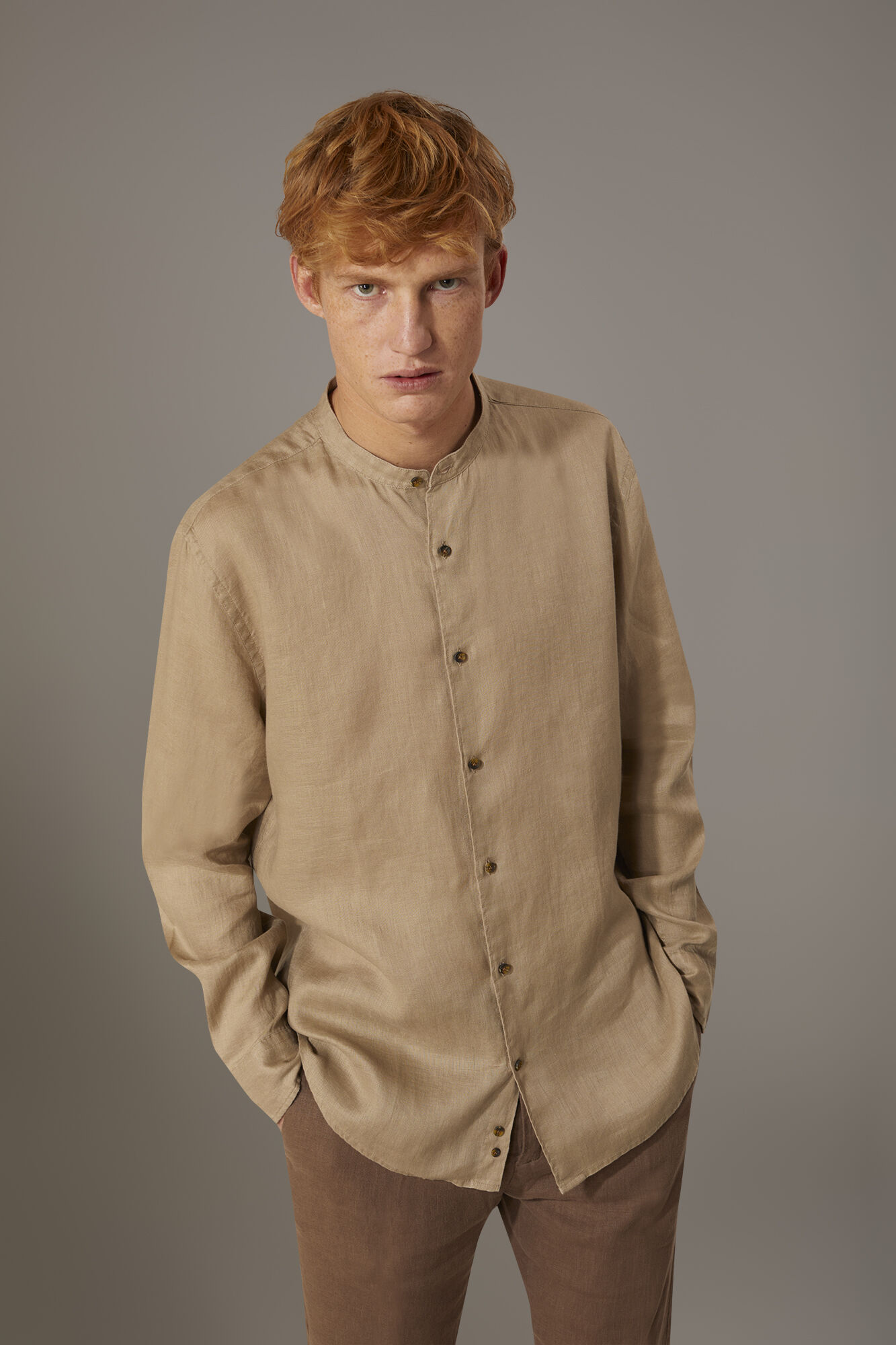 Camicia casual collo coreana comfort fit 100 lino Doppelganger