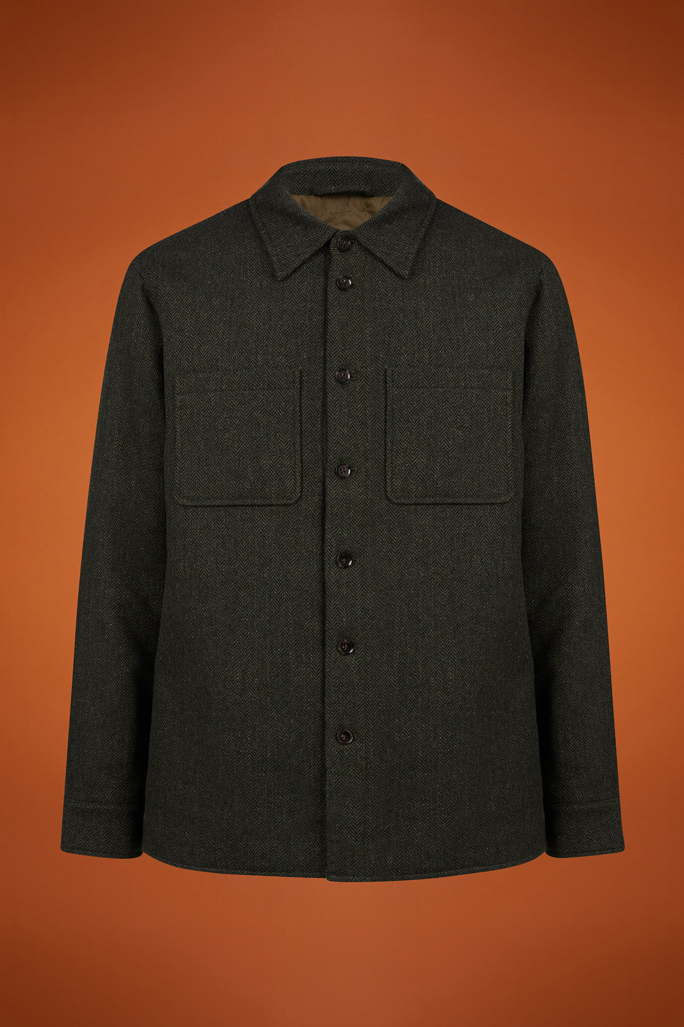 Men's regular fit overshirt in herringbone wool blend fabric