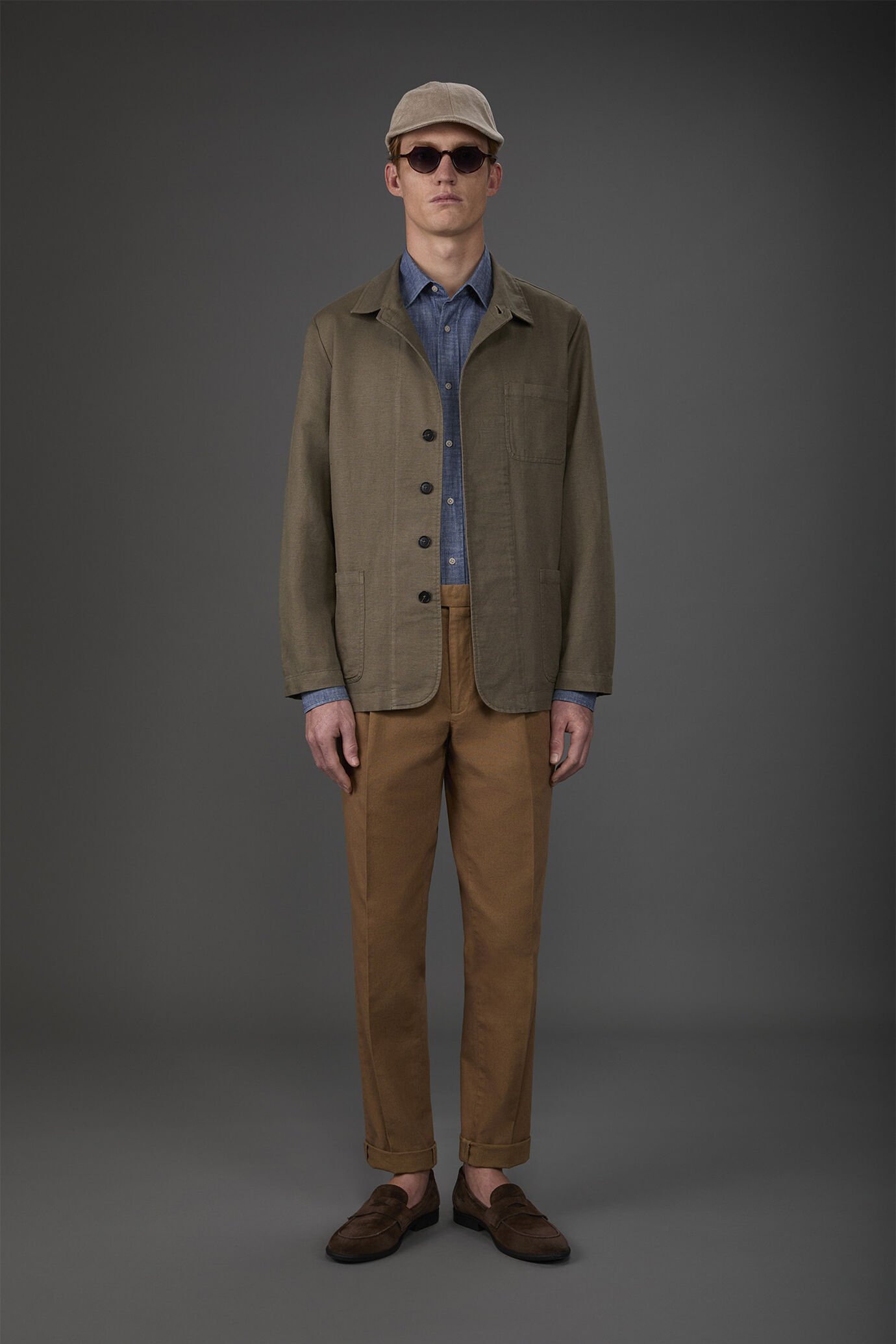 Hemdjacke mit aufgesetzten Taschen aus gewaschenem Leinen-Baumwoll-Gemisch