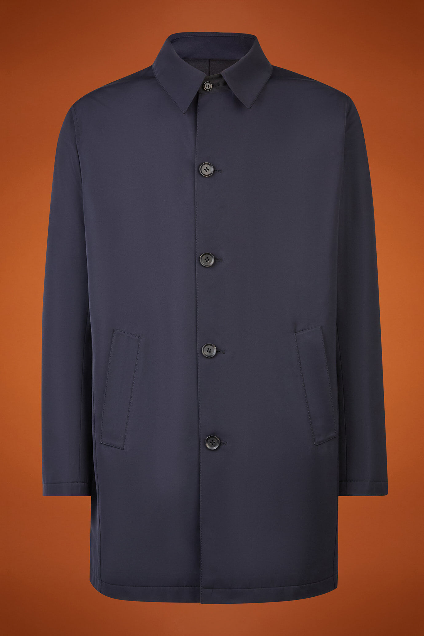 Men's regular fit reversible raincoat in a wool blend/technical fabric image number 4