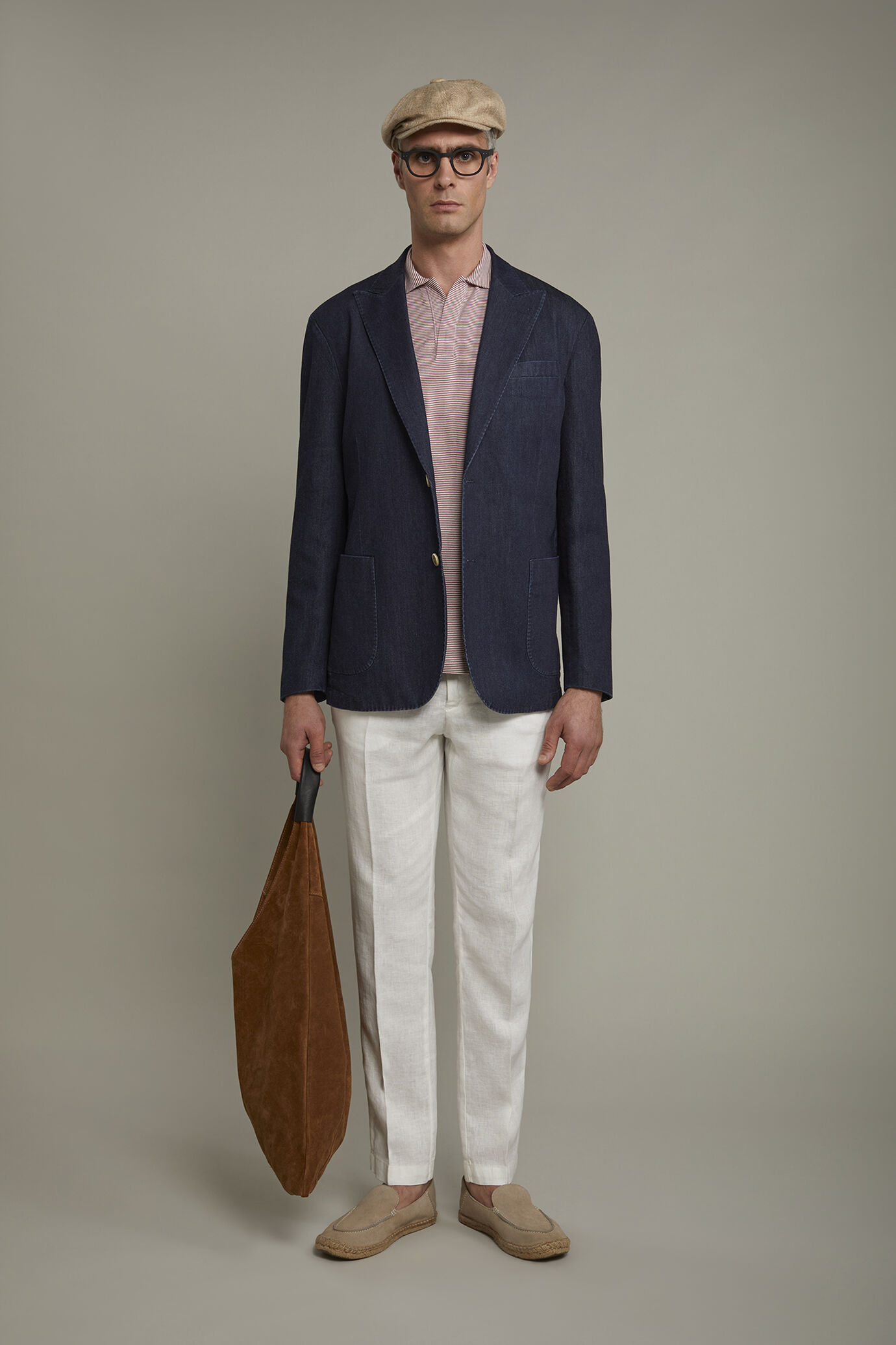 Giacca uomo sfoderata monopetto con rever a lancia e tasche a toppa regular fit image number 0