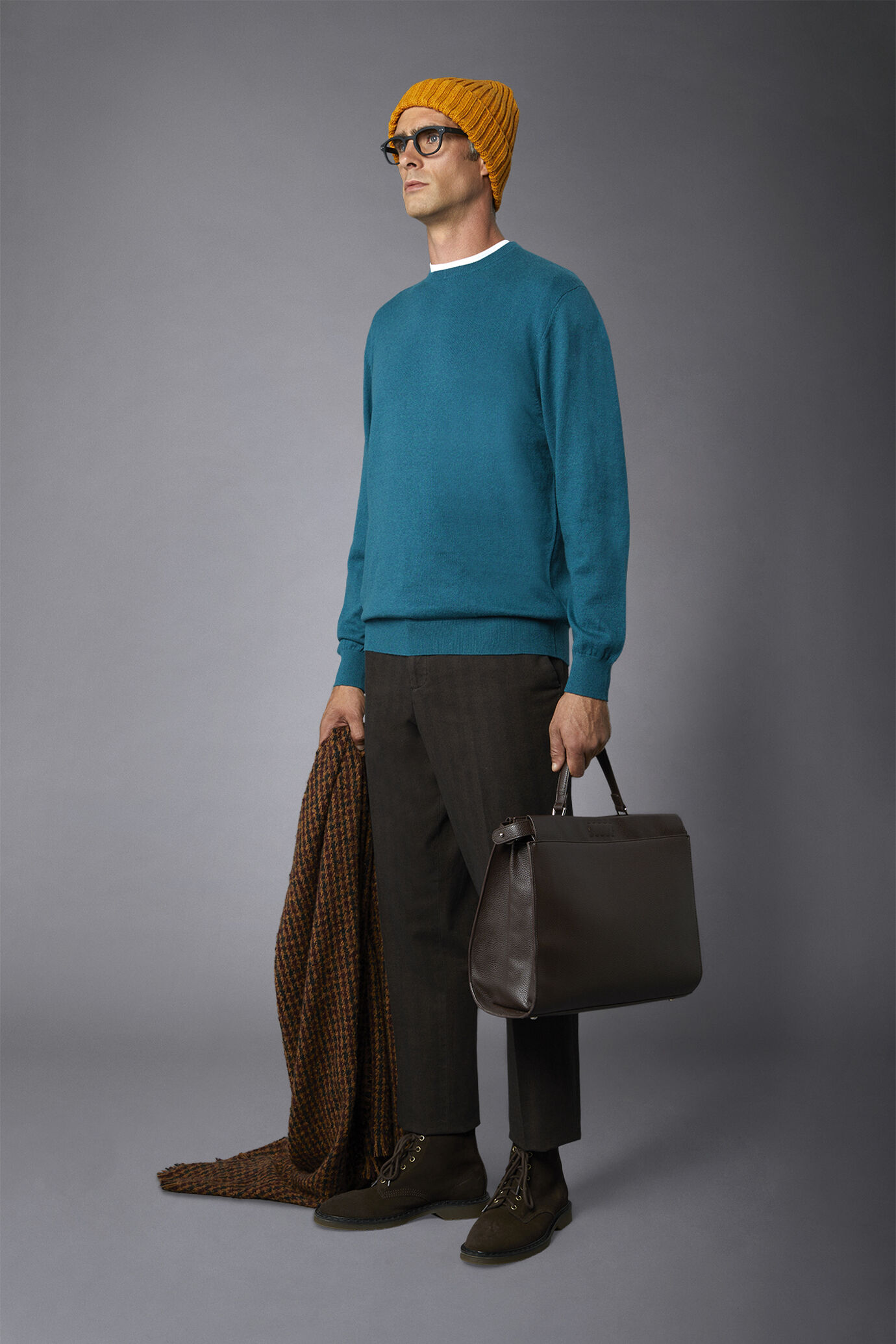 Pullover mit Rundhalsausschnitt aus Wolle und Baumwolle image number 1