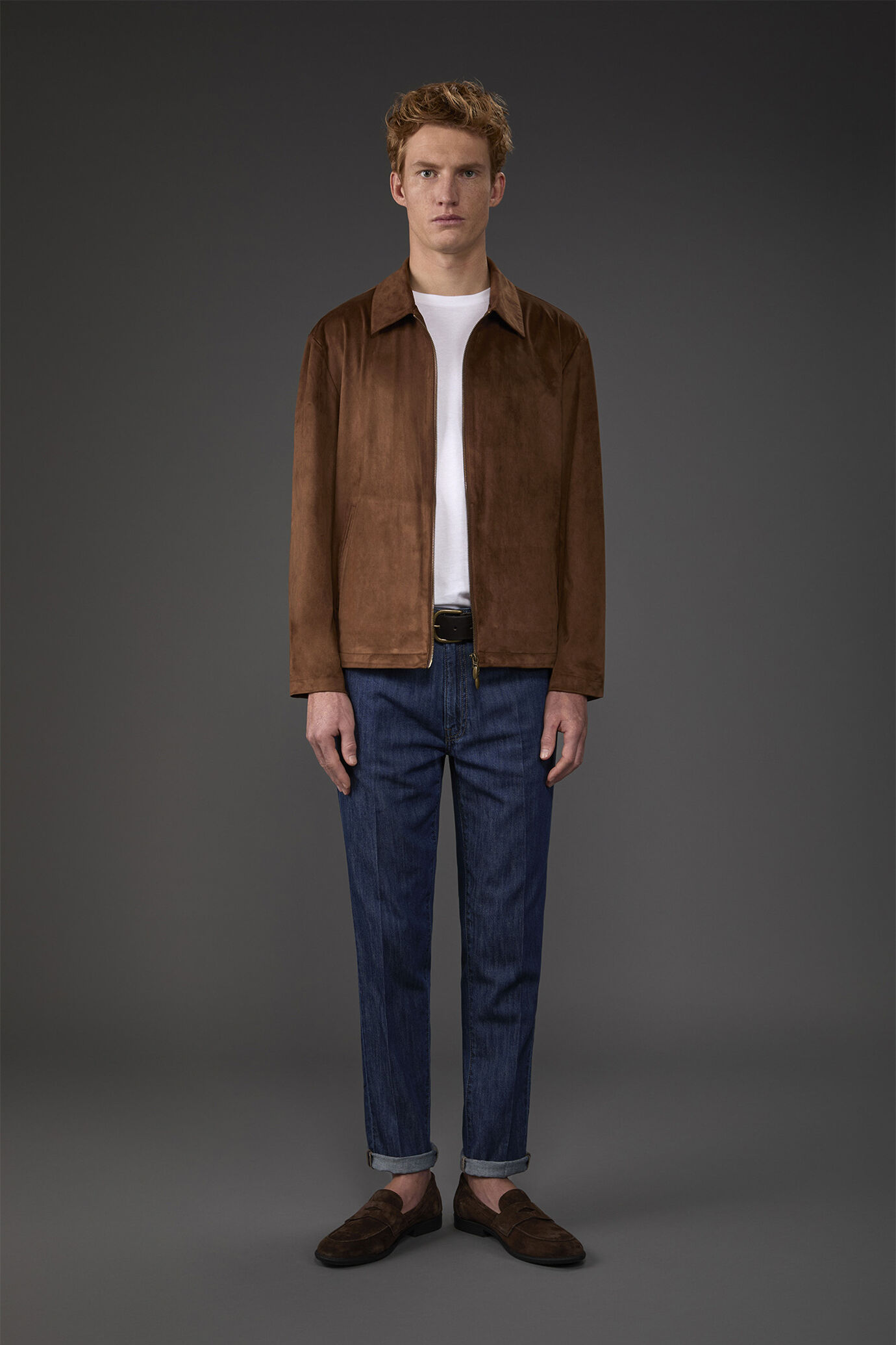 Unlined men's jacket with suede effect fabric image number 2