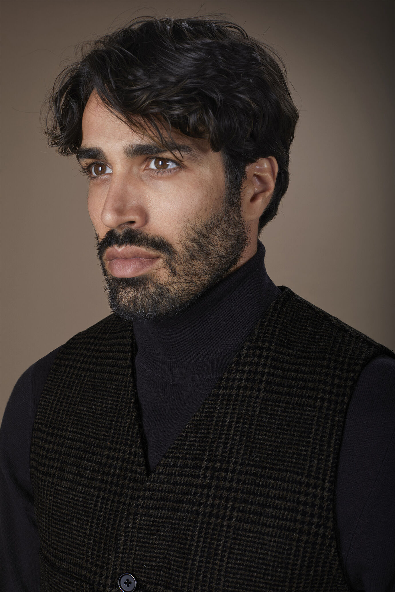 Gilet uomo monopetto con scollo a v disegno principe di galles Wool Blend Made in Italy image number 2