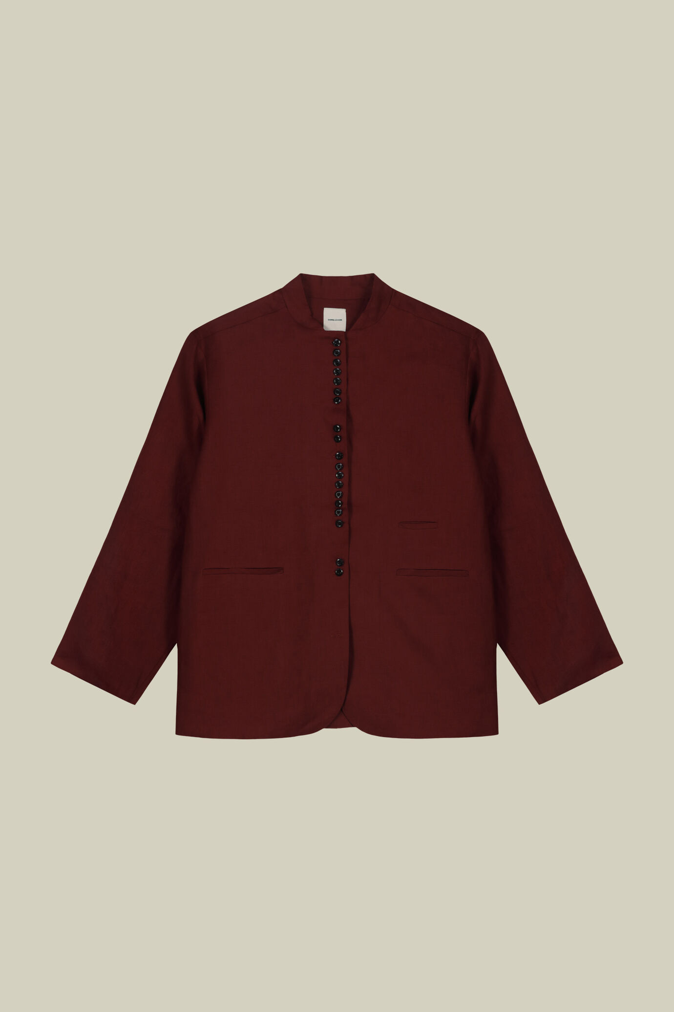 Einreihiger Damenblazer mit koreanischem Kragen aus Leinen image number 4