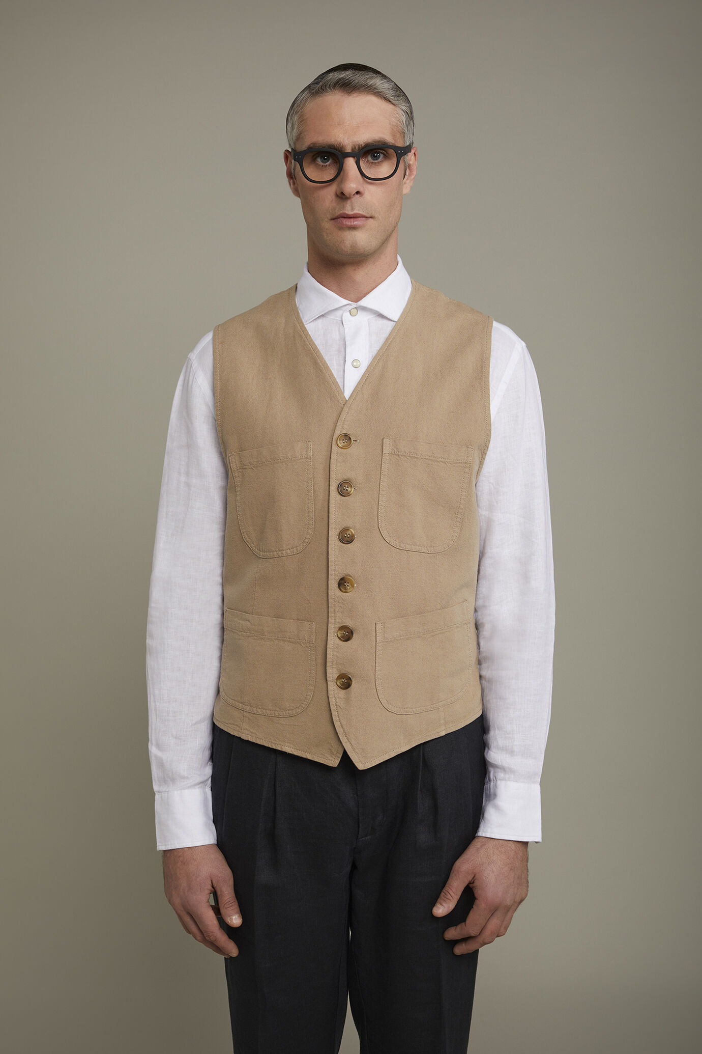 Men's linen and cotton sports waistcoat with patch pockets regular fit