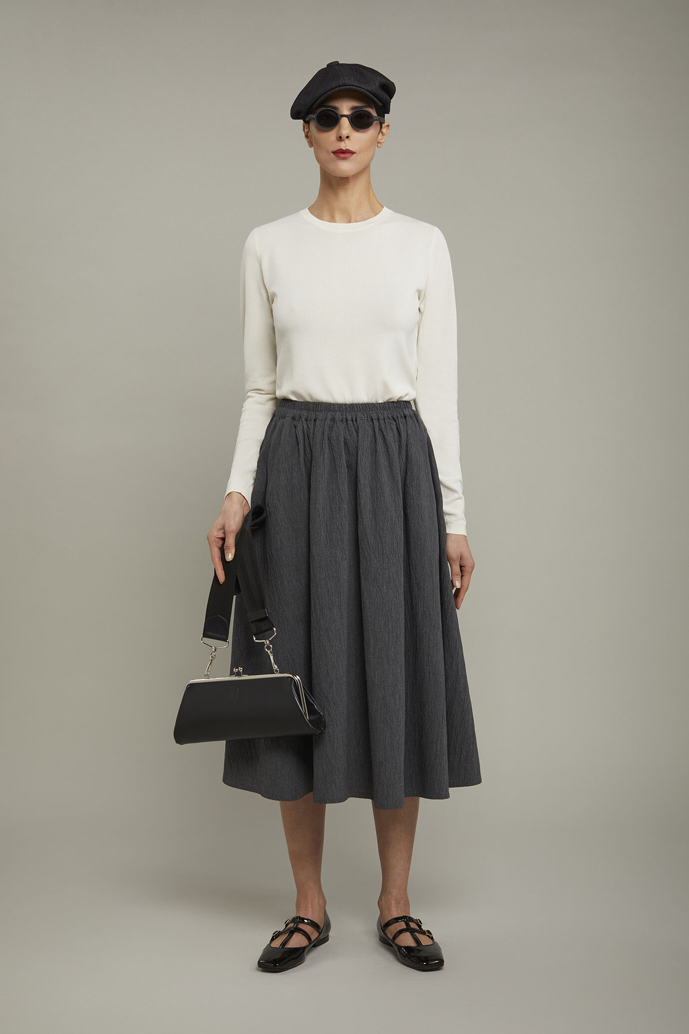 Jupe femme en coton gaufré uni coupe régulière