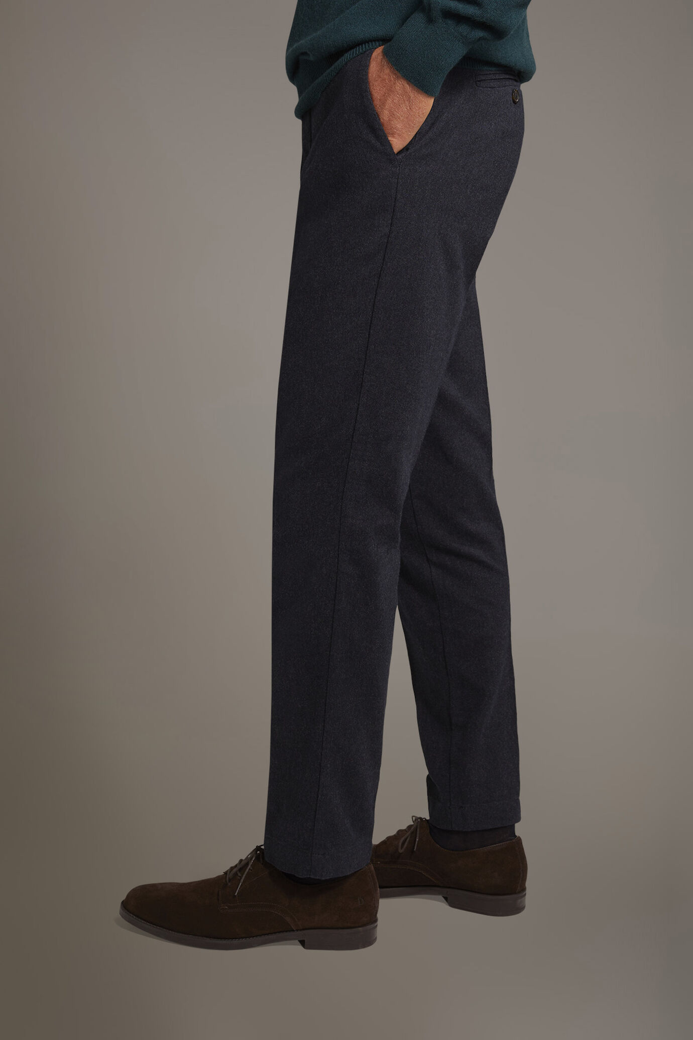 Regular fit chino trousers in twill yarn-dyed melange fabric image number 3