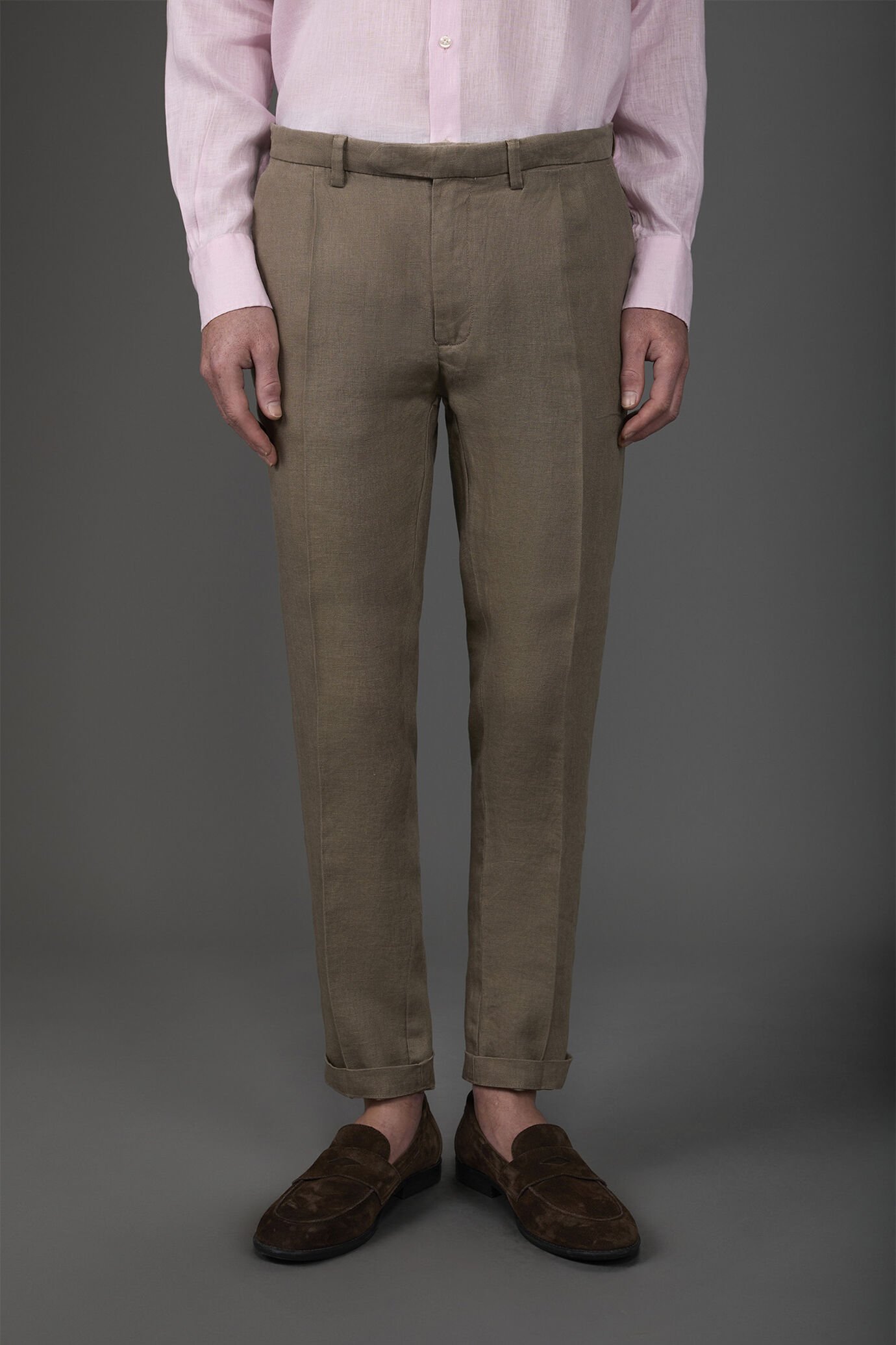Herrenhose mit 100% Leinen zwei kleinen Bügelfalten und verdeckter Knopfleiste image number 1