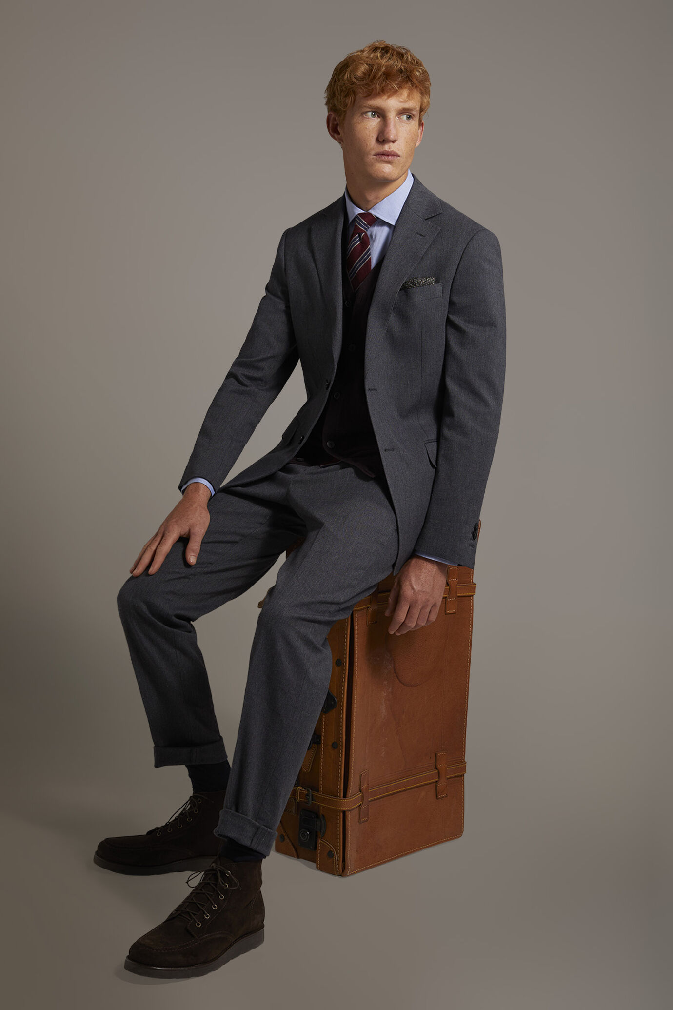 Single-breasted cotton stretch solid color fabric suit
