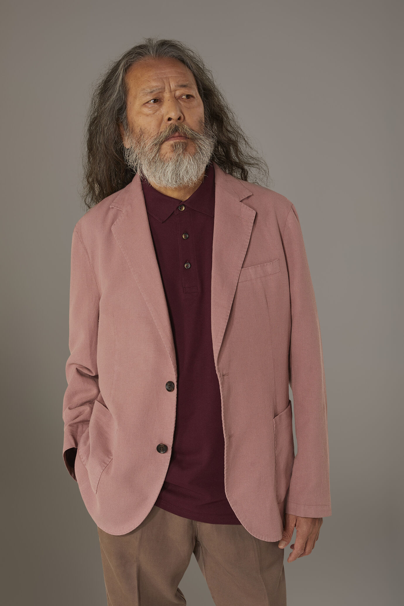 Giacca monopetto lino e cotone con tasca a toppa image number 1