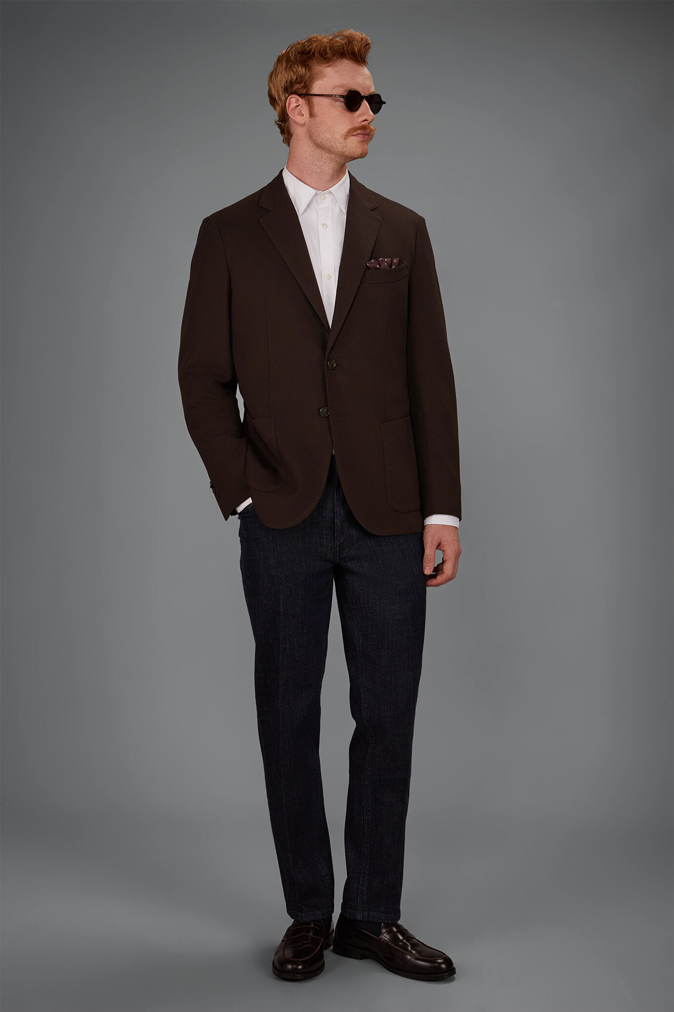 Men&rsquo;s unlined single-breasted jacket in dobby-weave jersey with a regular fit image number 0