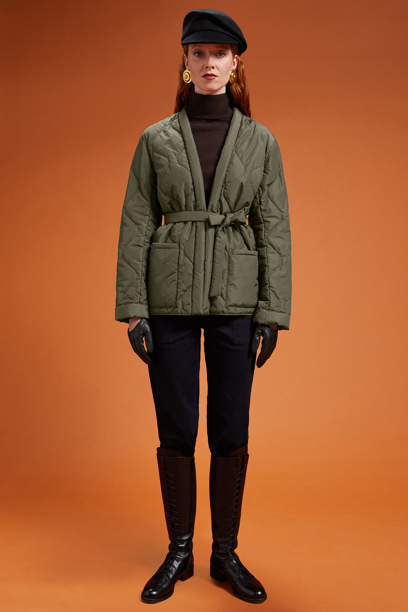 Gesteppte Kimono-Jacke für Damen aus Nylon mit Taillenfürtel in normaler Passform image number 2