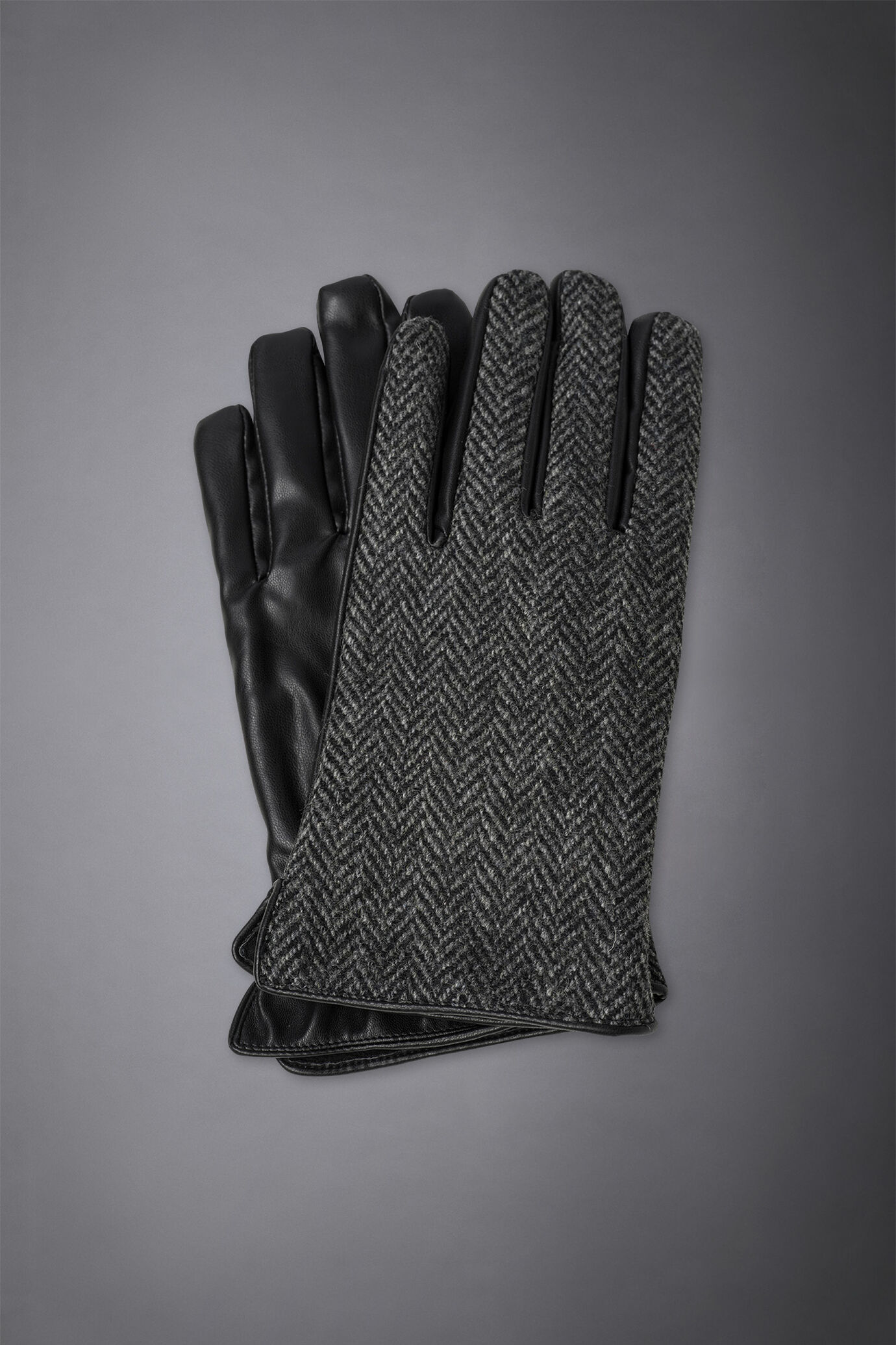 Handschuhe aus 100% englischer Wolle mit Fischgrätenmuster und Kunstleder image number 0