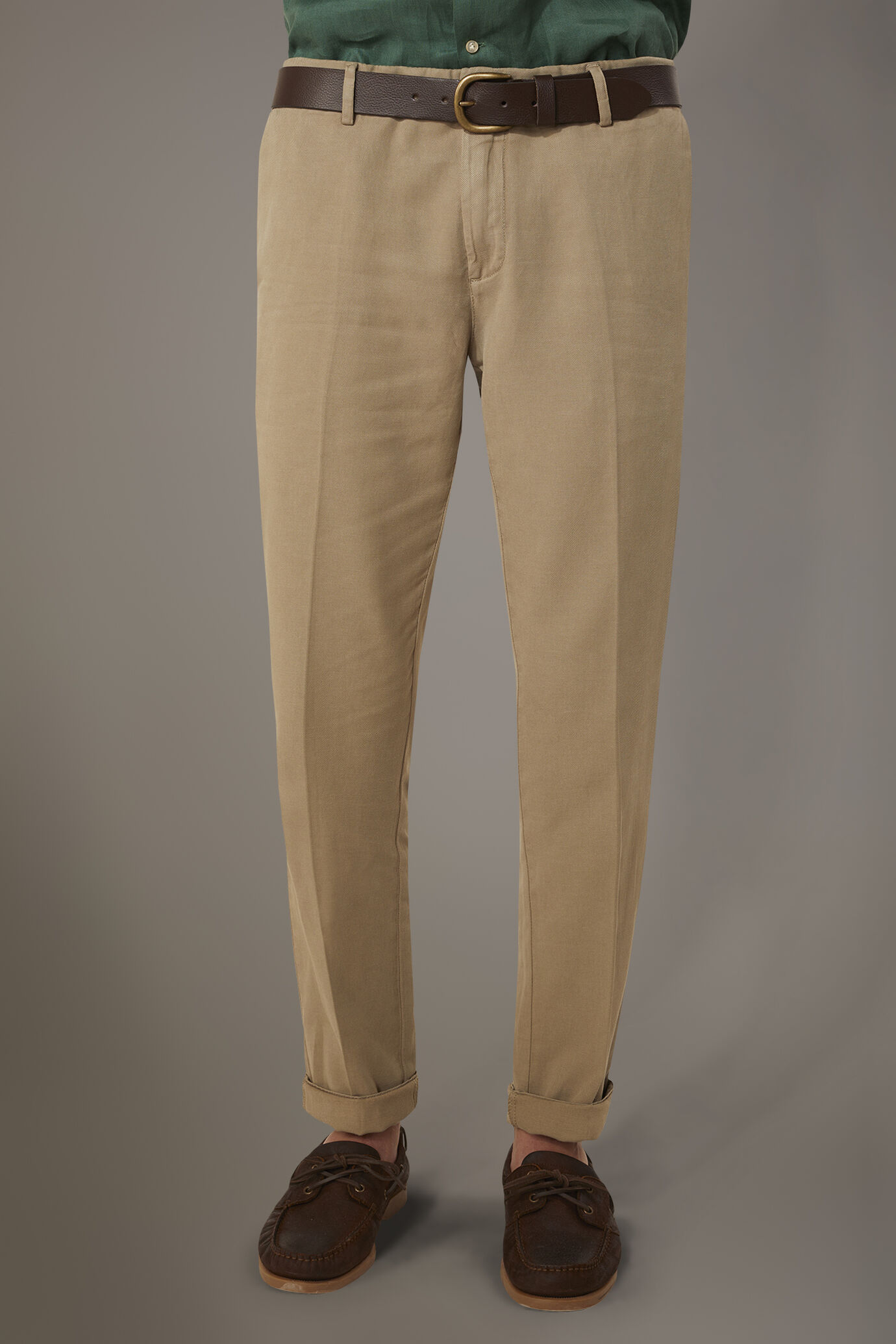Pantalone chino misto lino regular fit costruzione twill image number 1
