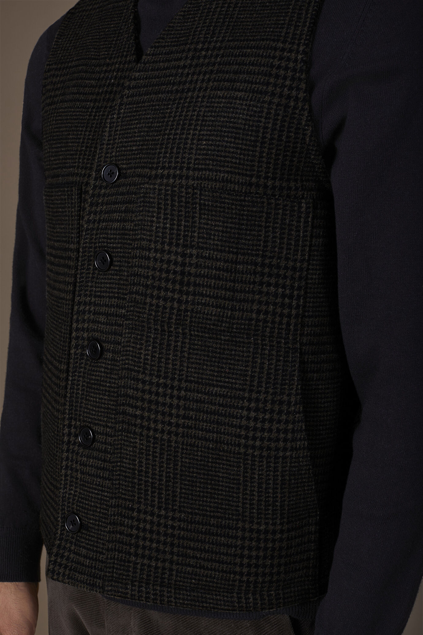 Gilet uomo monopetto con scollo a v disegno principe di galles Wool Blend Made in Italy image number 3