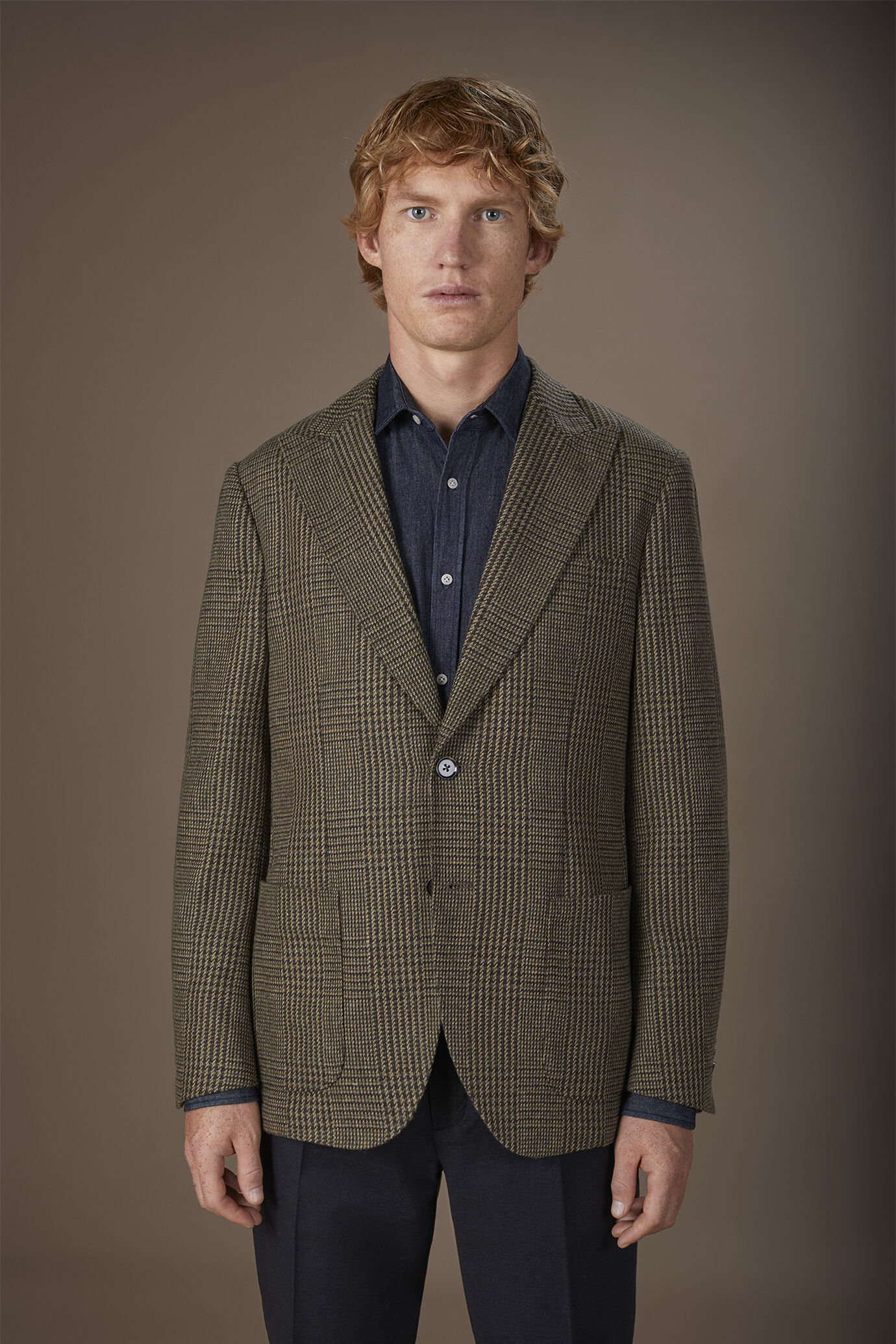 Giacca uomo monopetto con collo a lancia Wool Blend principe di galles regular fit image number 1