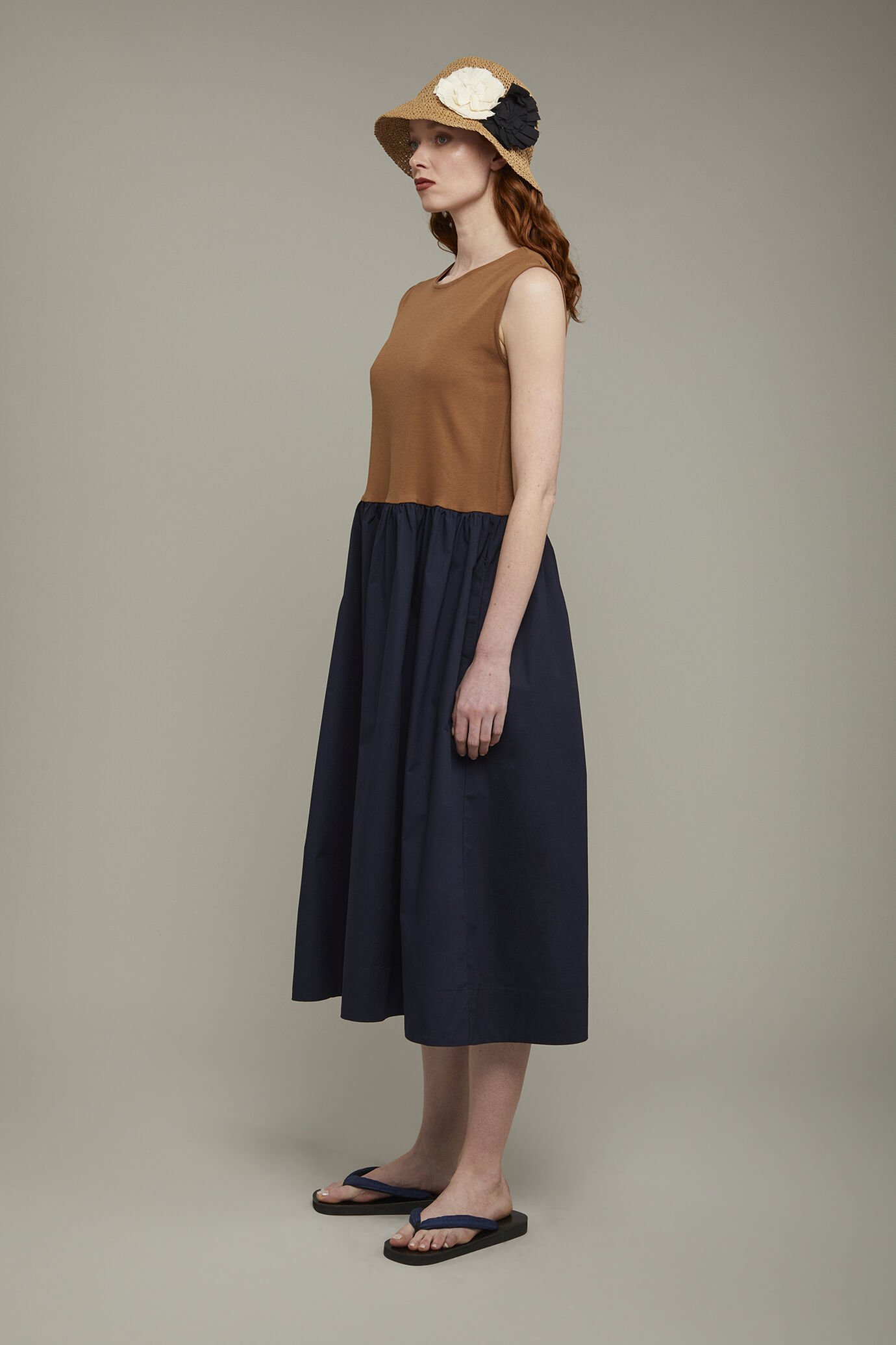 Women’s two-tone sleeveless midi dress 100% cotton in jersey regular fit image number 1