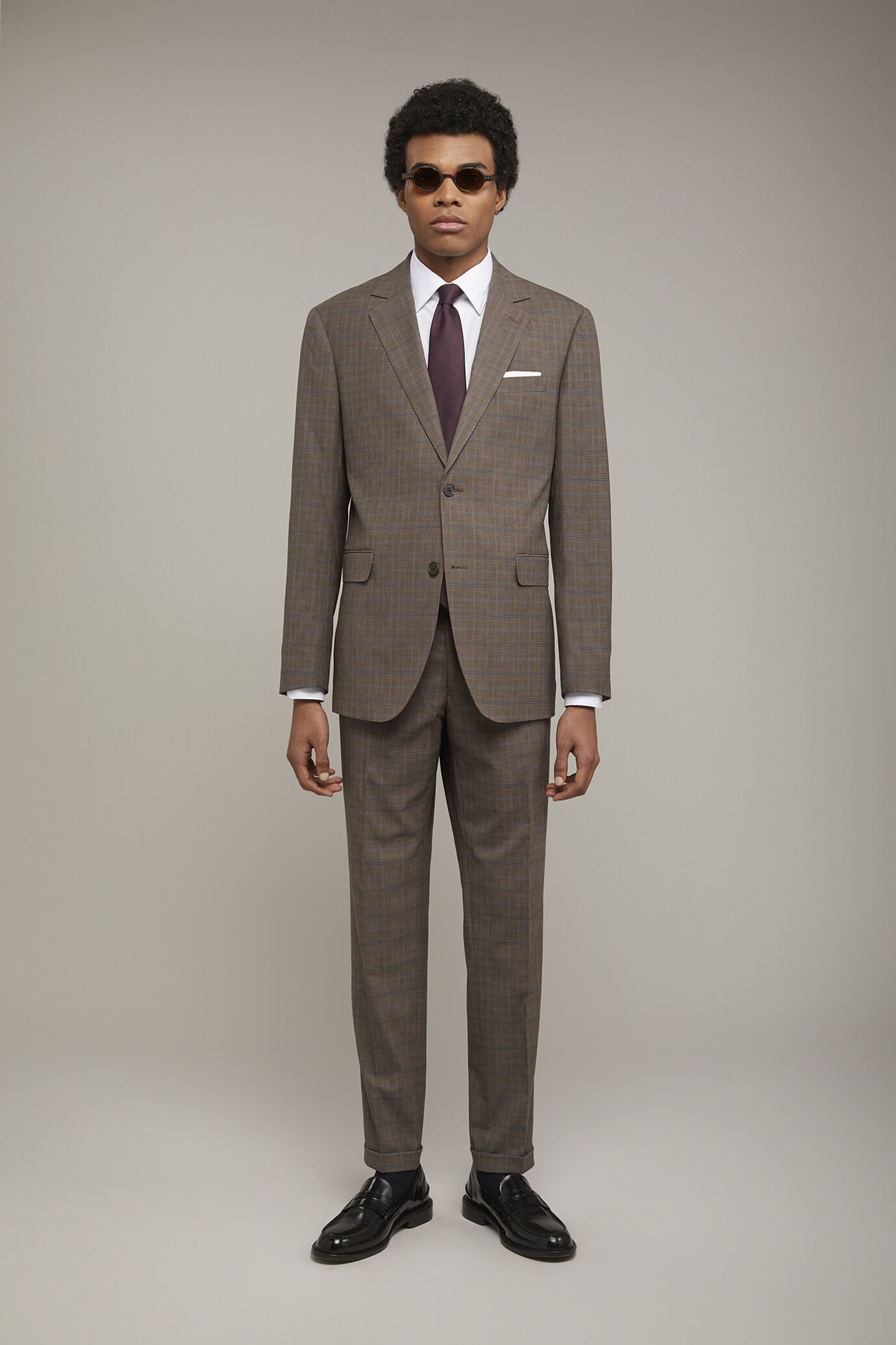 Men's single-breasted suit Prince of Wales stretch fabric