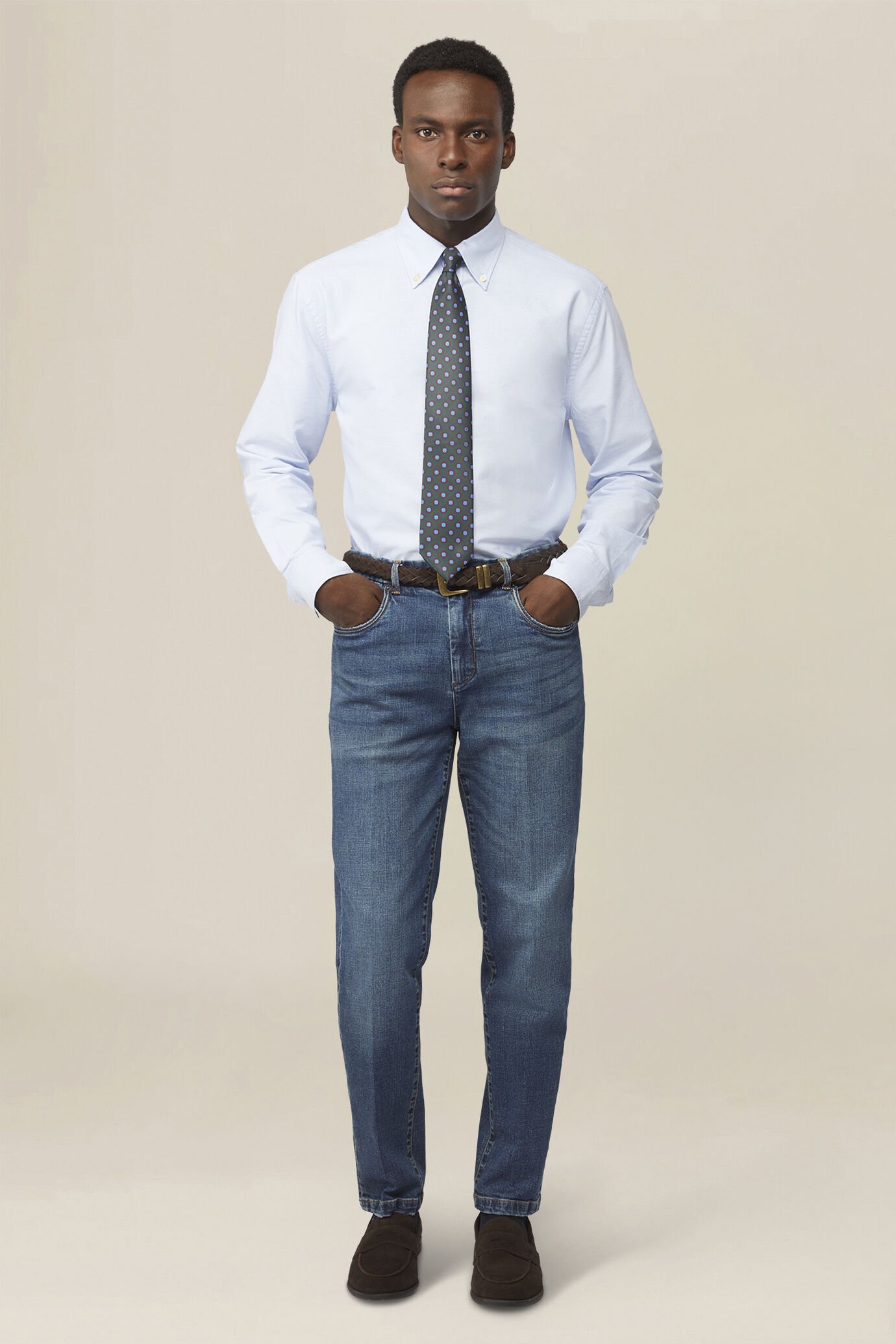 Herrenhemd aus 100 % Baumwolle Oxford, einfarbig, mit Button-Down-Kragen image number 1