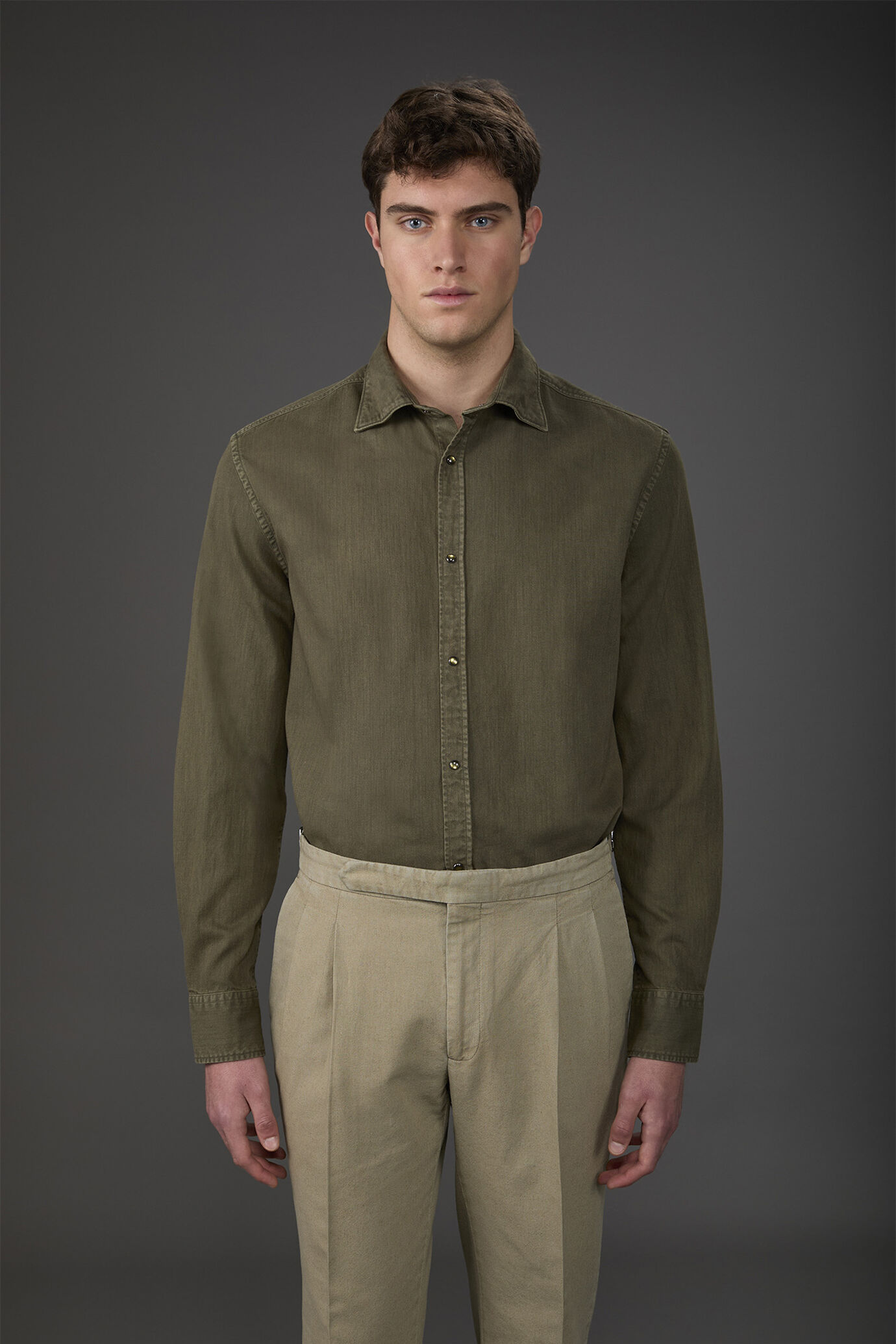 Chemise décontractée pour homme à col classique, tissu chambray