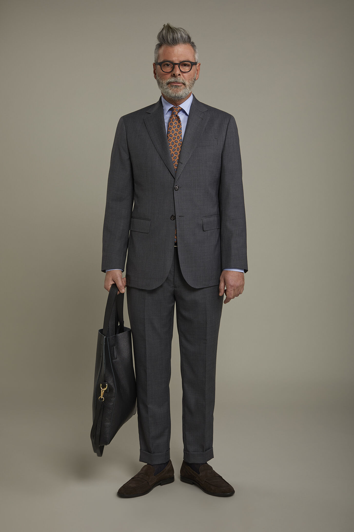 Men's single-breasted Wool Blend suit with regular fit grisaille design